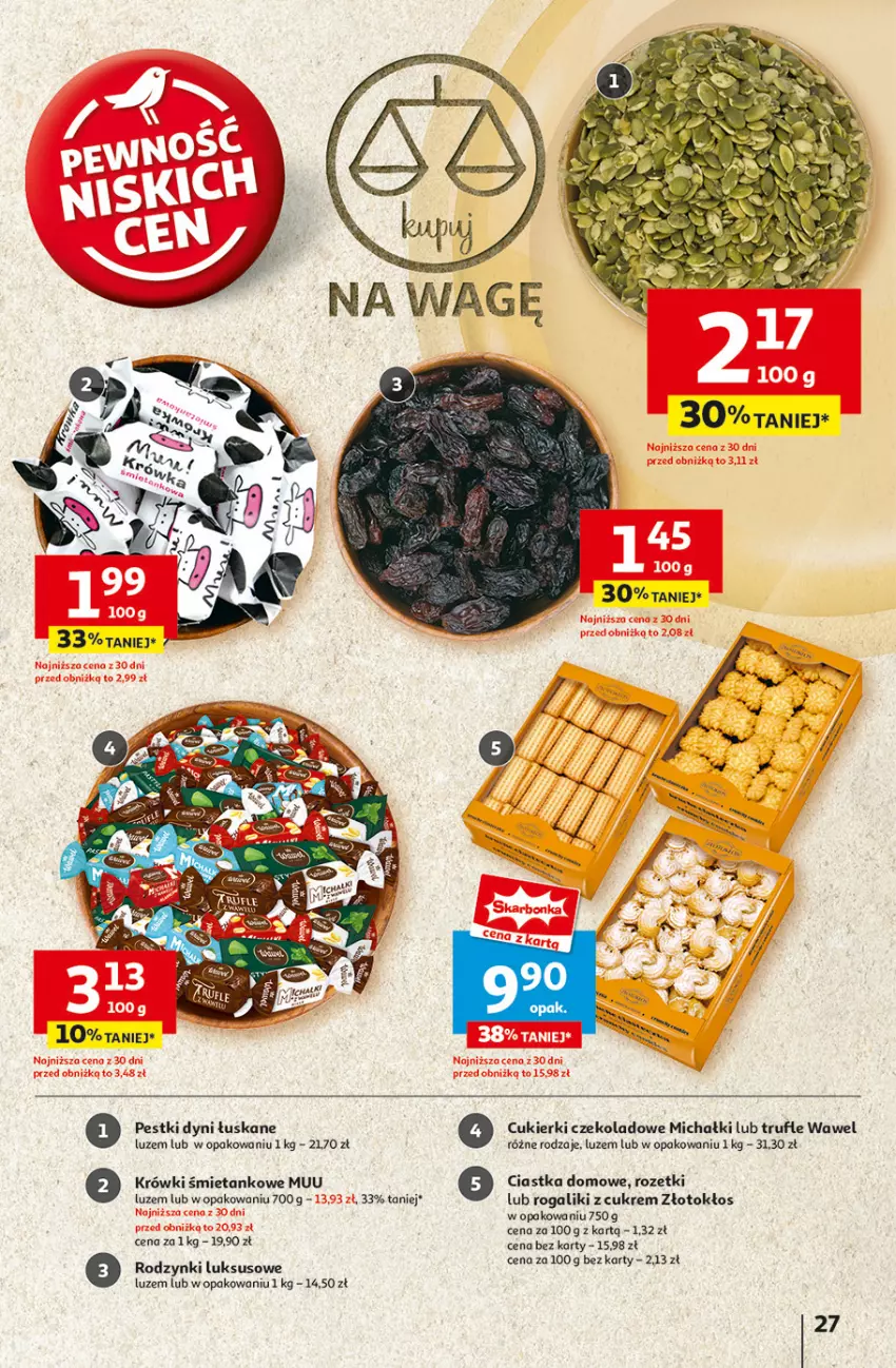 Gazetka promocyjna Auchan - Pewność Niskich Cen Hipermarket - ważna 30.01 do 05.02.2025 - strona 29 - produkty: Ciastka, Cukier, Cukierki, Cukierki czekoladowe, Michałki, Pestki dyni, Rodzynki, Rogal, Wawel