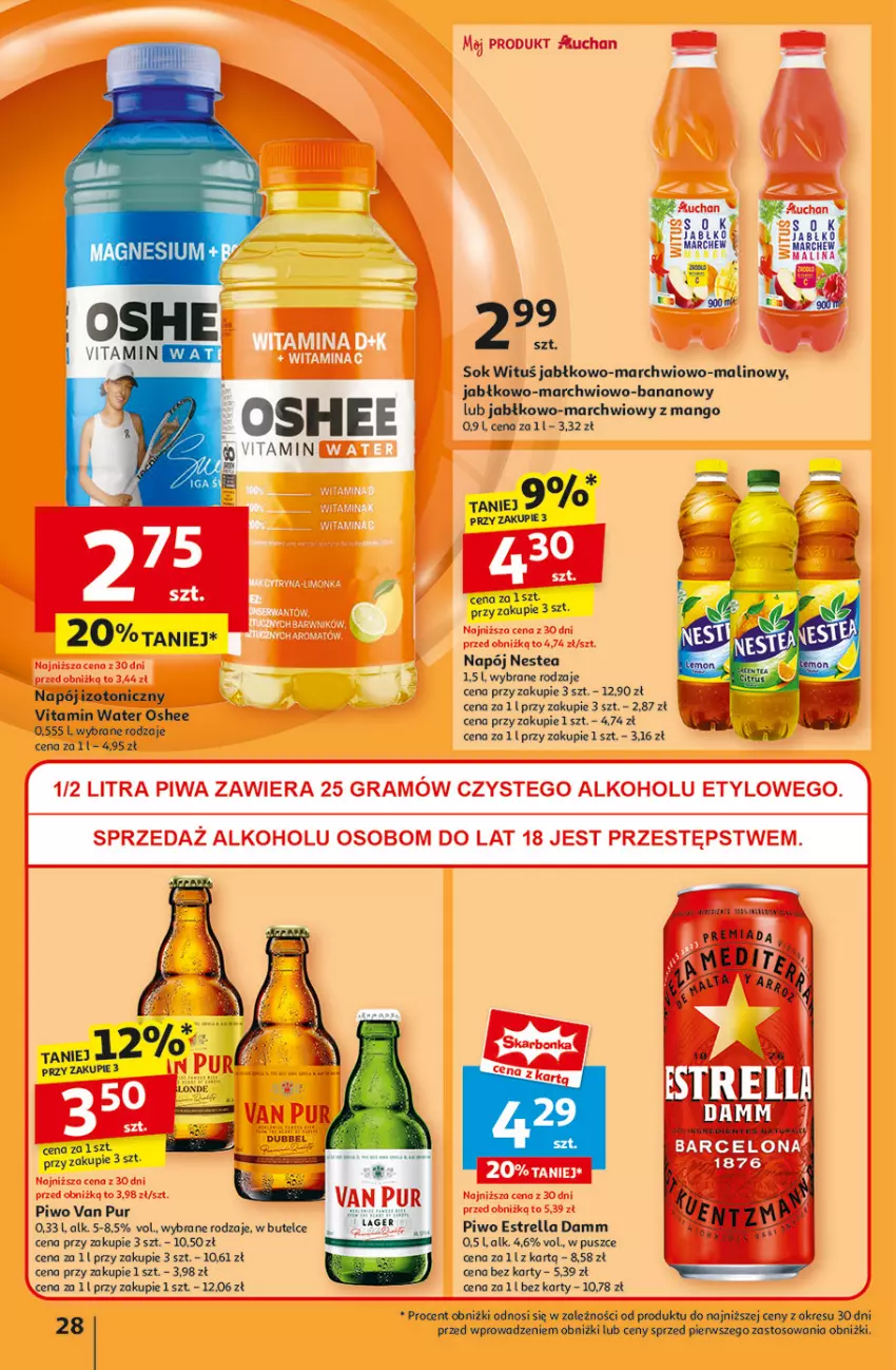 Gazetka promocyjna Auchan - Pewność Niskich Cen Hipermarket - ważna 30.01 do 05.02.2025 - strona 30 - produkty: Mango, Napój, Napój izotoniczny, Nestea, Oshee, Piwo, Pur, Sok