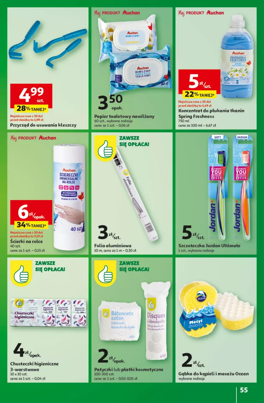 Gazetka promocyjna Auchan - Pewność Niskich Cen Hipermarket - ważna 30.01 do 05.02.2025 - strona 61 - produkty: Chusteczki, Folia aluminiowa, Nawilżany papier, Papier, Papier toaletowy, Płatki kosmetyczne, Szczoteczka