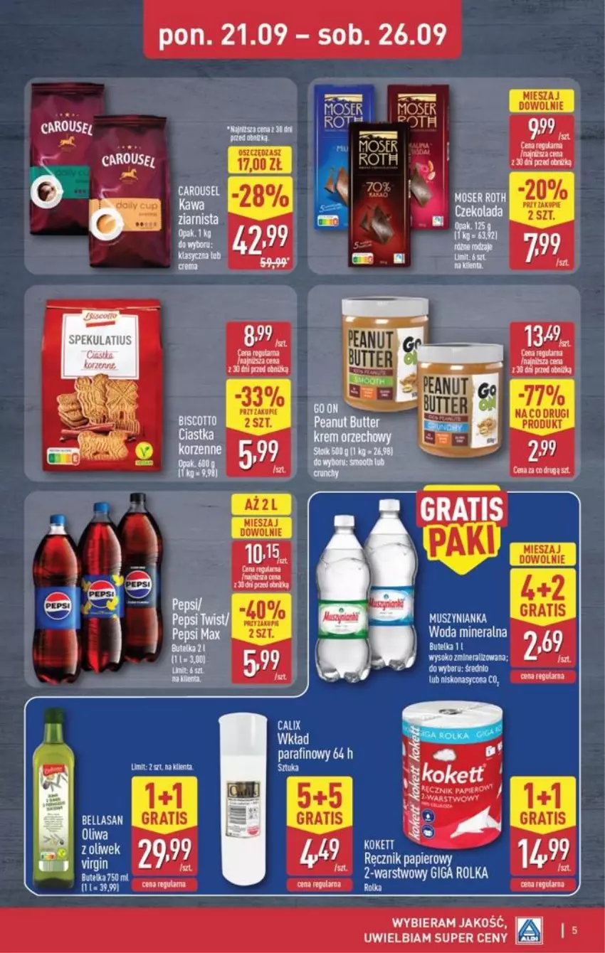 Gazetka promocyjna Aldi - Oferta Weekendowa - ważna 24.09 do 26.09.2026 - strona 5 - produkty: Bell, Bella, Czekolada, Gra, Moser Roth, Mus, Muszynianka, Ser, Woda, Woda mineralna