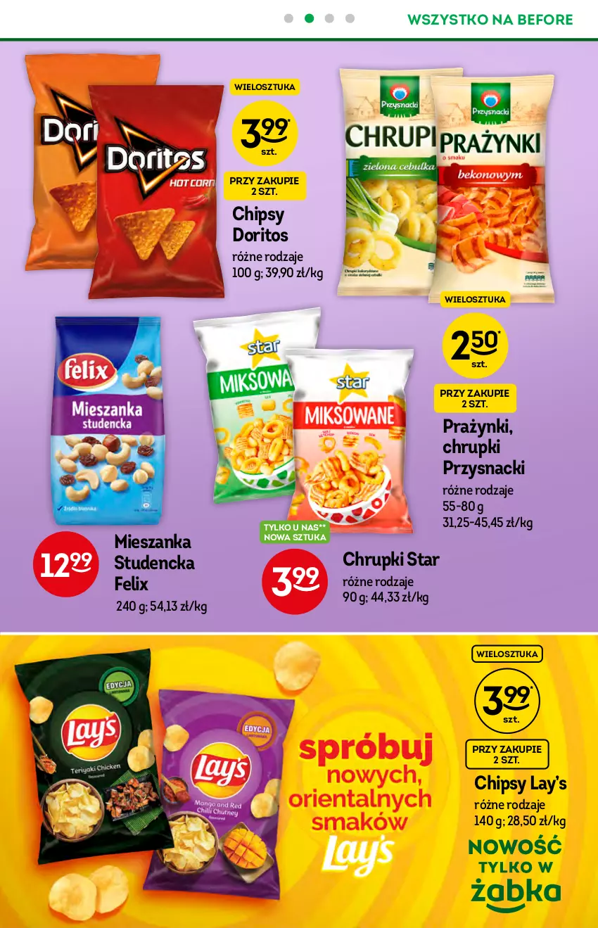 Gazetka promocyjna Żabka - ważna 22.09 do 28.09.2021 - strona 23 - produkty: Chipsy, Chrupki, Felix, Lay’s, Mieszanka studencka, O nas, Przysnacki