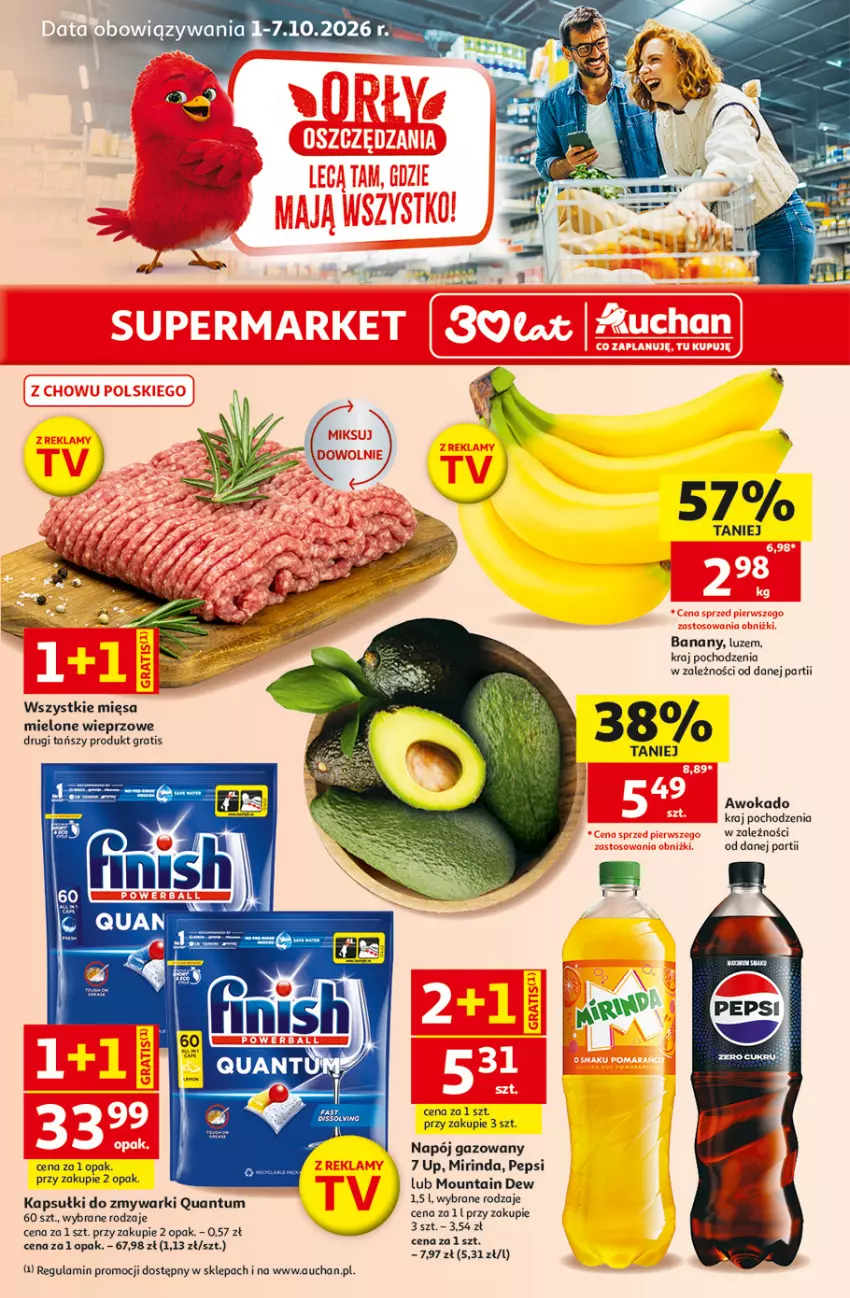 Gazetka promocyjna Auchan - 30 Lat Supermarket - ważna 01.10 do 07.10.2026 - strona 1 - produkty: Banany, Gra, Mirinda, Napój, Napój gazowany, Pepsi, Zmywarki