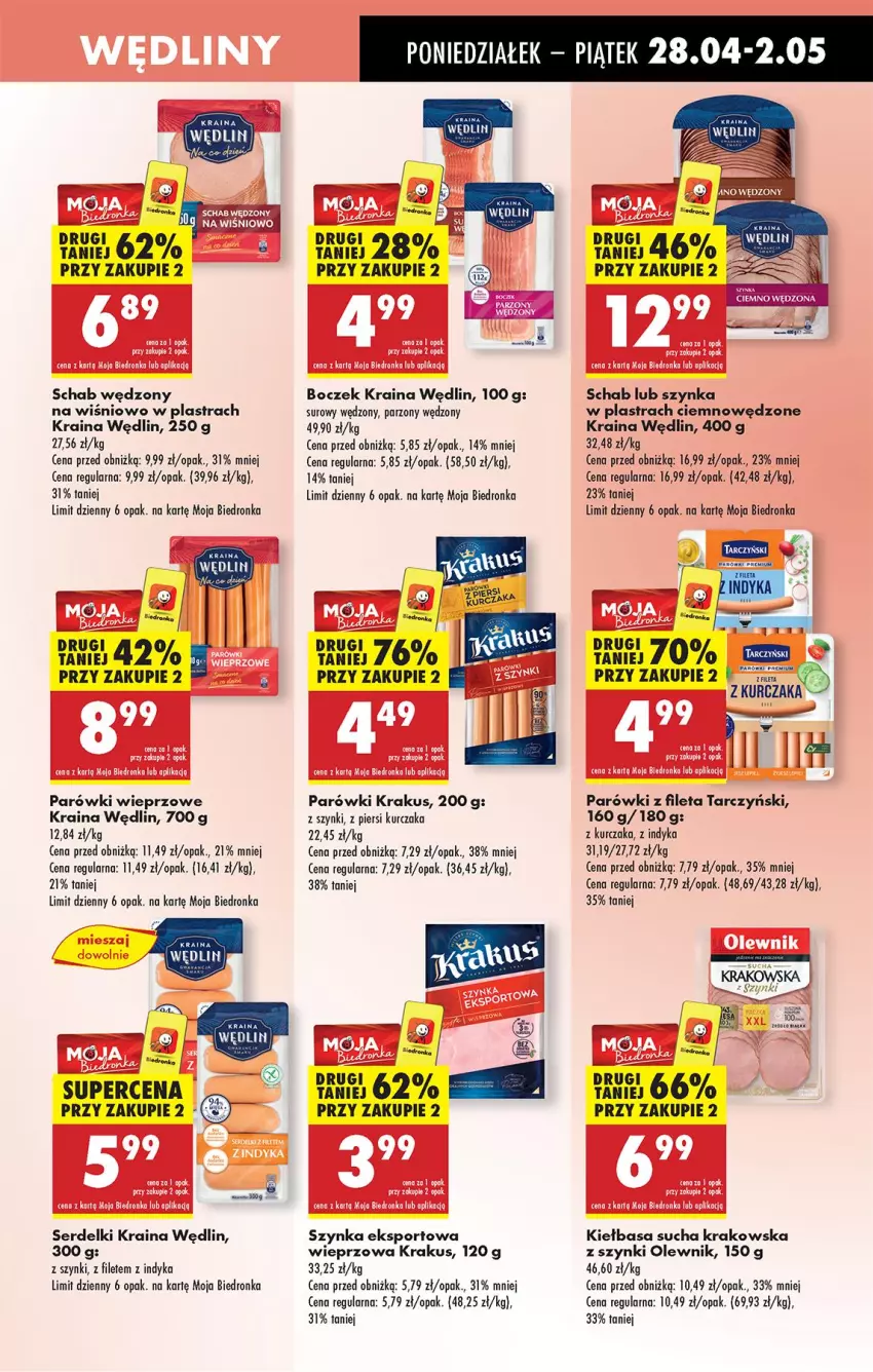 Gazetka promocyjna Biedronka - Od Poniedziałku - ważna 28.04 do 03.05.2025 - strona 39 - produkty: Acer, Boczek, Fa, Kiełbasa, Koc, Krakus, Kurczak, Olewnik, Parówki, Por, Ser, Serdelki, Sport, Szynka, Tarczyński