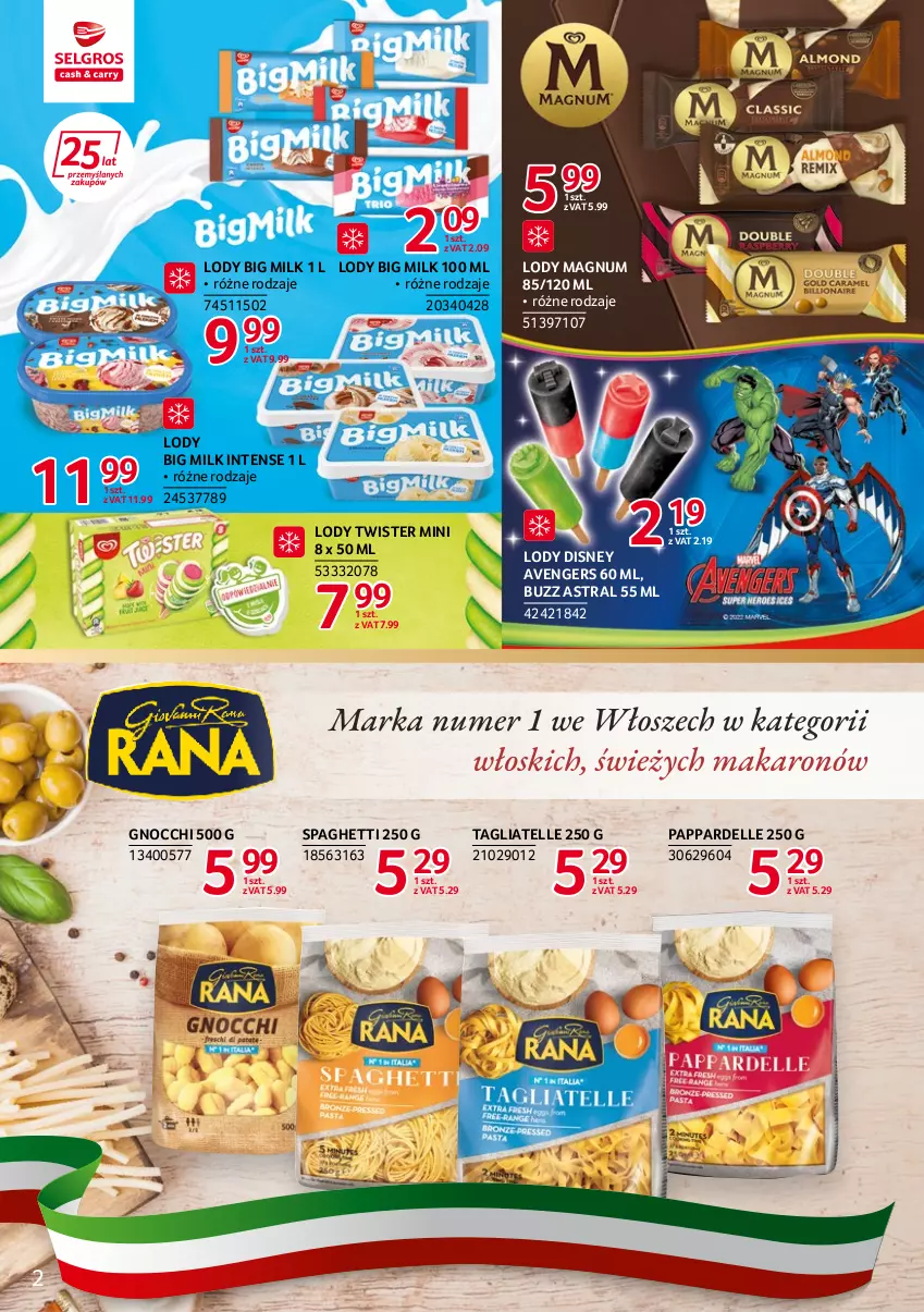 Gazetka promocyjna Selgros - Katalog Markowe Produkty - ważna 15.06 do 29.06.2022 - strona 2 - produkty: Avengers, Big Milk, Dell, Disney, Gnocchi, Lody, Spaghetti, Tagliatelle