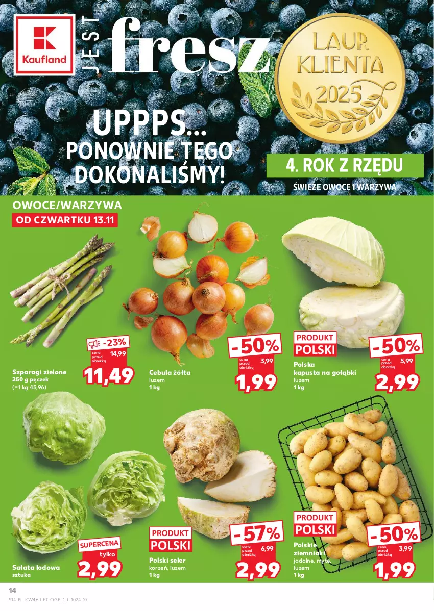 Gazetka promocyjna Kaufland - Gazetka tygodnia - ważna 13.11 do 19.11.2025 - strona 14 - produkty: Cebula, Owoce, Sałat, Sałata lodowa, Seler korzeń, Warzywa, Ziemniaki