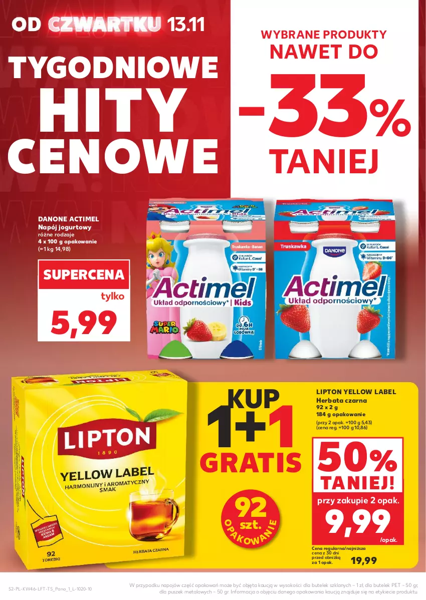 Gazetka promocyjna Kaufland - Gazetka tygodnia - ważna 13.11 do 19.11.2025 - strona 2 - produkty: Actimel, Danone, Gra, Herbata, Herbata czarna, Jogurt, Lipton, Napój, Napój jogurtowy, Sok