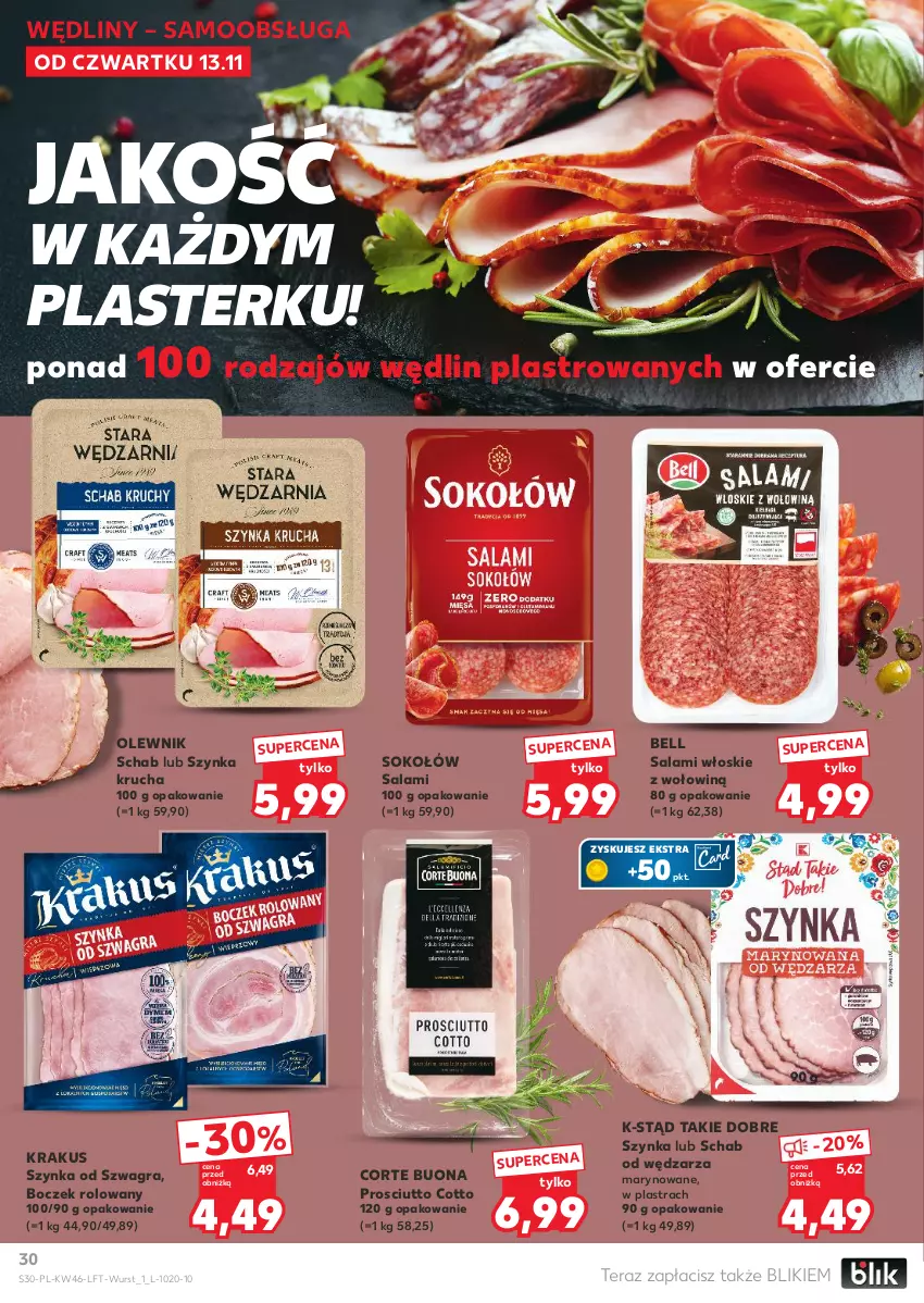 Gazetka promocyjna Kaufland - Gazetka tygodnia - ważna 13.11 do 19.11.2025 - strona 30 - produkty: Bell, Boczek, Gra, Krakus, Olewnik, Prosciutto, Salami, Sok, Sokołów, Szynka, Tera