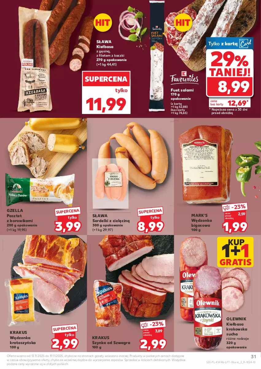 Gazetka promocyjna Kaufland - Gazetka tygodnia - ważna 13.11 do 19.11.2025 - strona 31 - produkty: Bigos, Gra, Kiełbasa, Kiełbasa krakowska, Krakus, Olewnik, Pasztet, Salami, Ser, Serdelki, Szynka