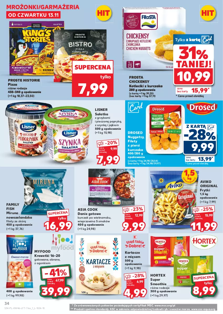 Gazetka promocyjna Kaufland - Gazetka tygodnia - ważna 13.11 do 19.11.2025 - strona 34 - produkty: Danie gotowe, Fa, Frosta, Frytki, Gin, Hortex, Krewetki, Kurczak, Lisner, Miruna, Piec, Pizza, Sałat, Sałatka, Smoothie, Wieprzowina