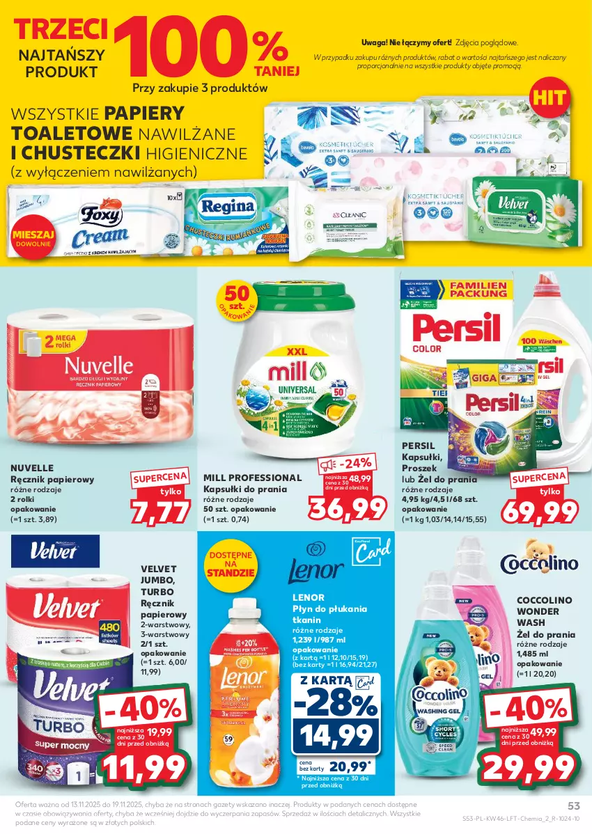 Gazetka promocyjna Kaufland - Gazetka tygodnia - ważna 13.11 do 19.11.2025 - strona 53 - produkty: Chusteczki, Coccolino, Kapsułki do prania, Lenor, Papier, Persil, Płyn do płukania, Por, Ręcznik, Rolki, Velvet, Waga