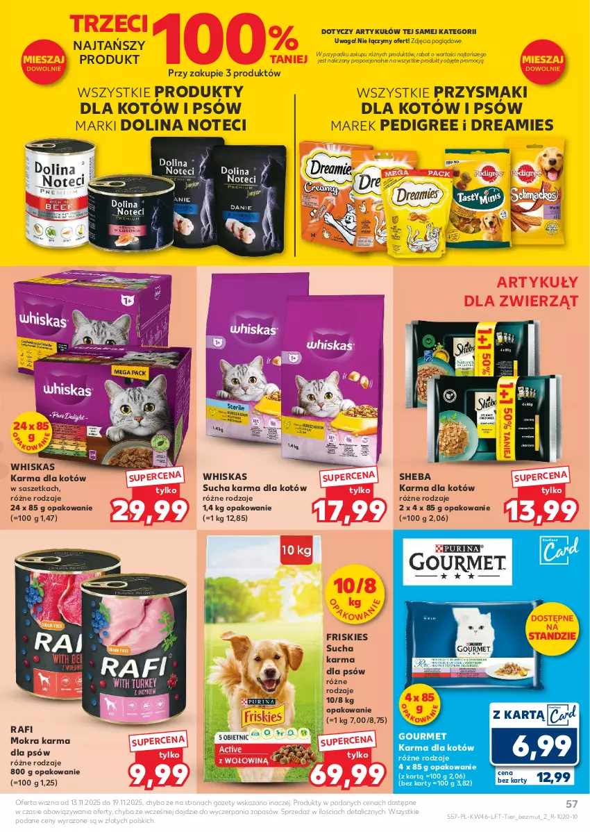 Gazetka promocyjna Kaufland - Gazetka tygodnia - ważna 13.11 do 19.11.2025 - strona 57 - produkty: Friskies, Mokra karma, Pedigree, Por, Przysmaki, Sheba, Sucha karma, Waga, Whiskas