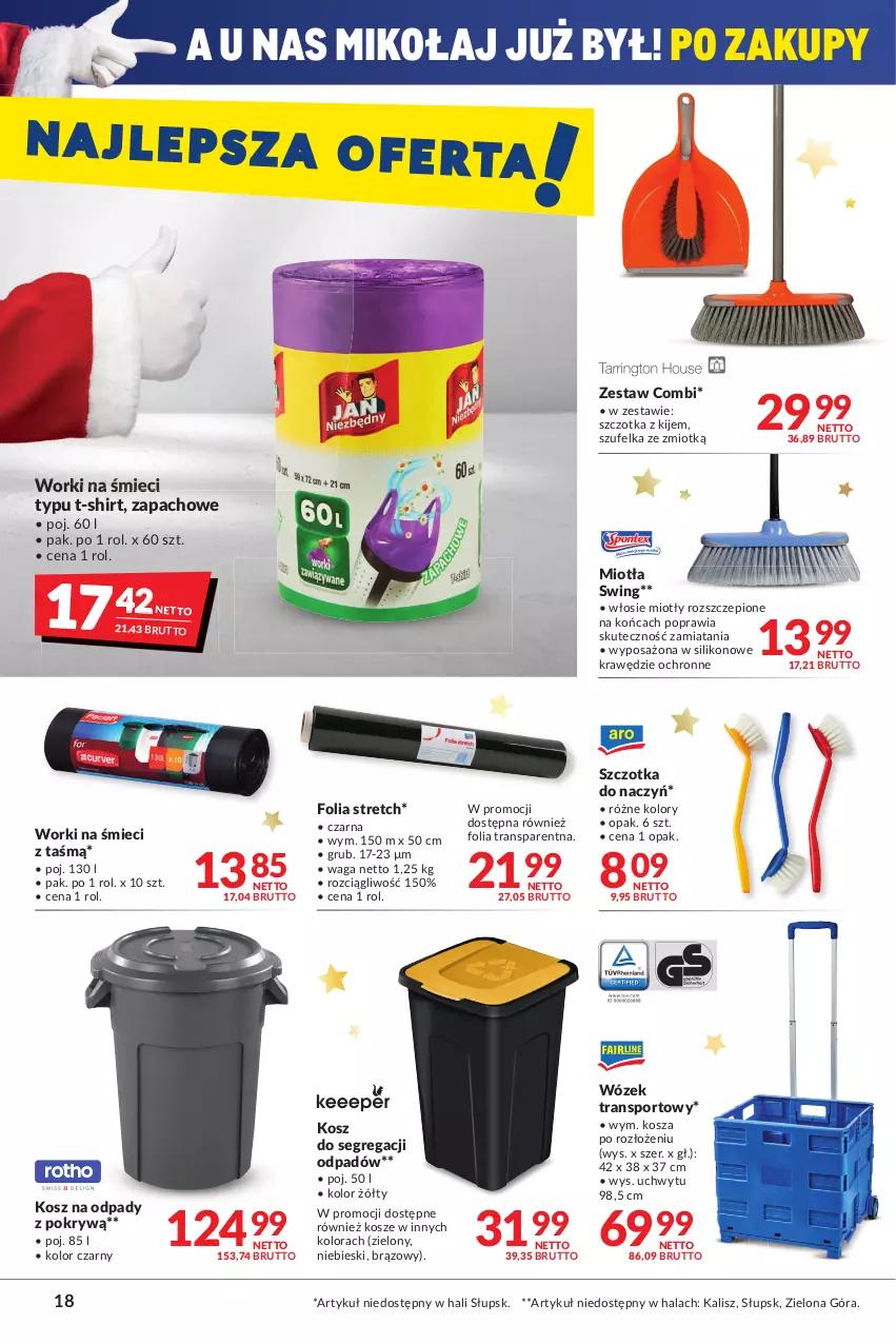 Gazetka promocyjna Makro - [Oferta promocyjna] Artykuły spożywcze i przemysłowe - ważna 14.12 do 26.12.2021 - strona 18 - produkty: Kije, Kosz, Kosz na odpady, Miotła, Por, Sport, Szczotka, Szufelka, T-shirt, Tran, Waga, Worki na śmiec, Worki na śmieci, Wózek, Wózek transportowy