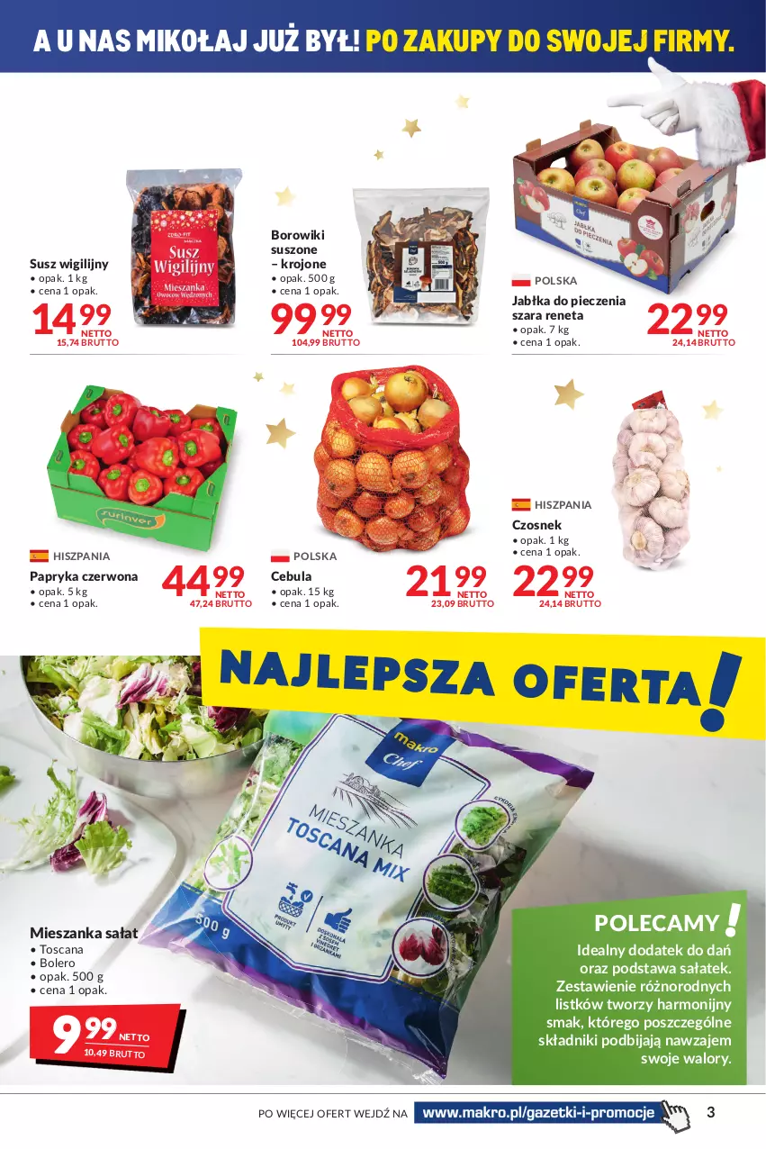 Gazetka promocyjna Makro - [Oferta promocyjna] Artykuły spożywcze i przemysłowe - ważna 14.12 do 26.12.2021 - strona 3 - produkty: Borowiki, Cebula, Czosnek, Jabłka, Mieszanka sałat, Papryka, Papryka czerwona, Piec, Sałat