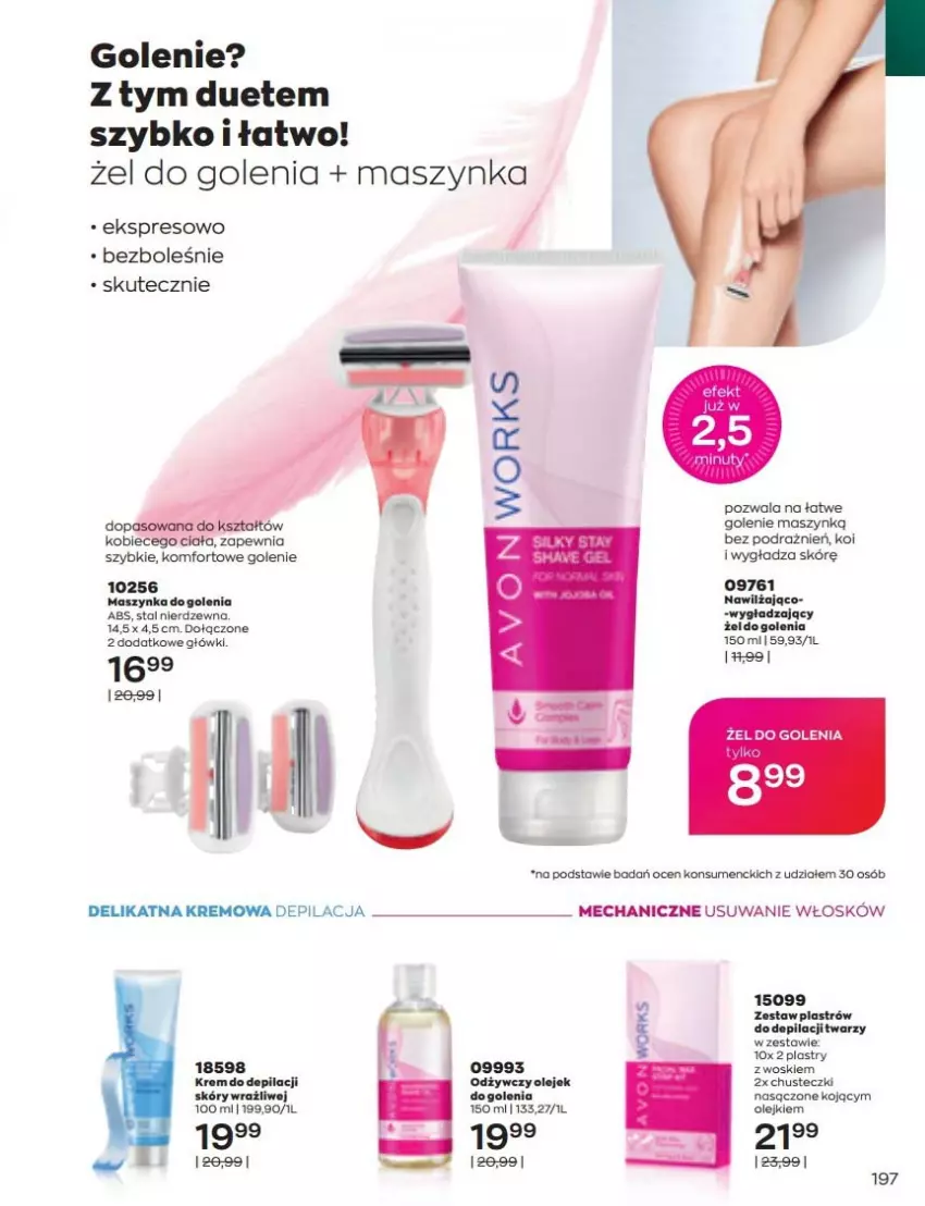 Gazetka promocyjna Avon - Katalog Avon 6/2022 kampania czerwiec - ważna 01.06 do 30.06.2022 - strona 197 - produkty: Chusteczki, Maszynka, Maszynka do golenia, Olej, Szynka