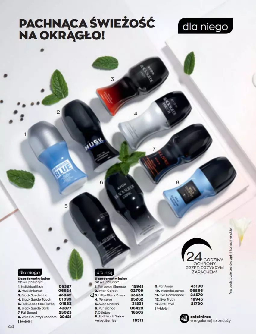 Gazetka promocyjna Avon - Katalog Avon 6/2022 kampania czerwiec - ważna 01.06 do 30.06.2022 - strona 44 - produkty: Dezodorant, Dres, Fa, Lack, Mus, Pur, Velvet