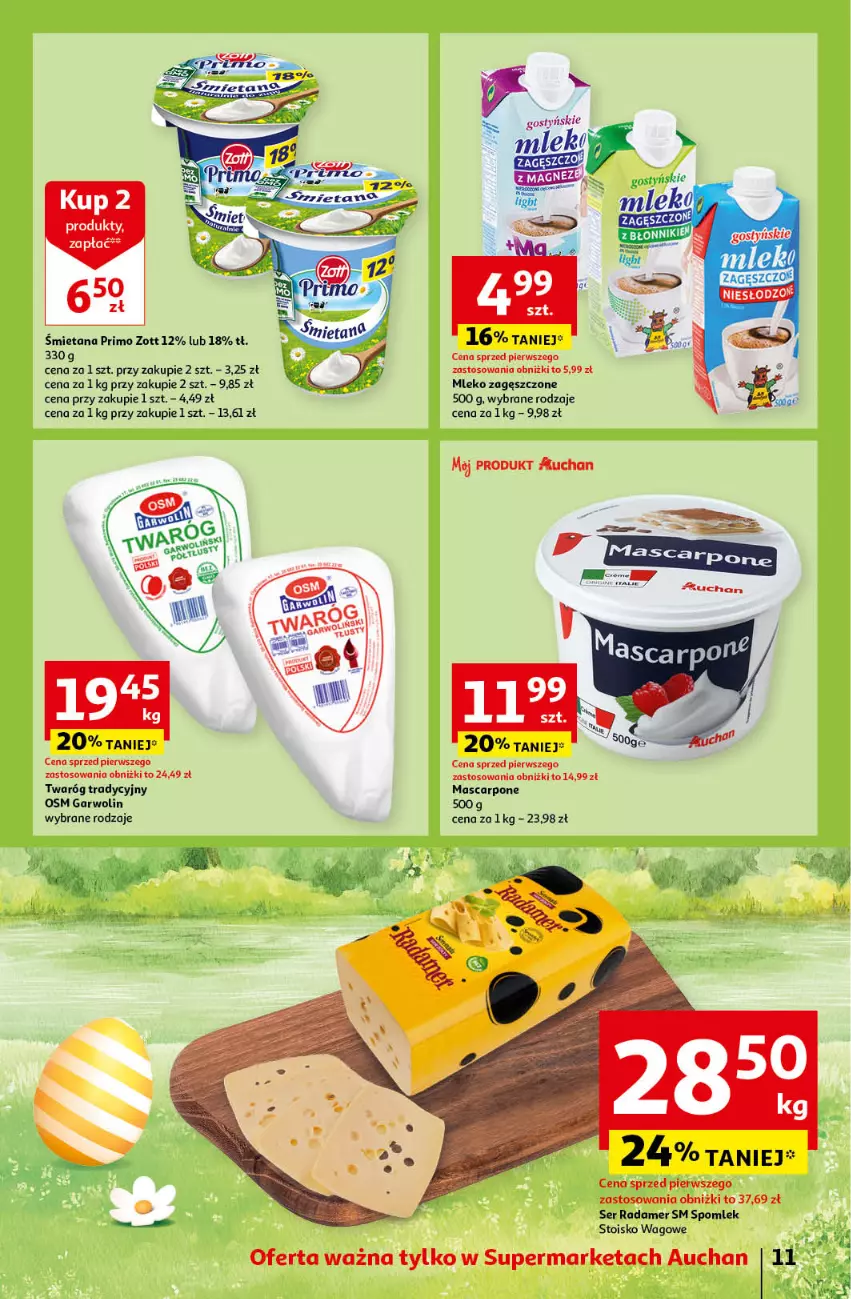 Gazetka promocyjna Auchan - Wielkanoc z najlepszej cenie! Część 2. Supermarket Auchan - ważna 21.03 do 30.03.2024 - strona 11 - produkty: Magnez, Mascarpone, Mleko, Mleko zagęszczone, Radamer, Ser, Twaróg, Zott