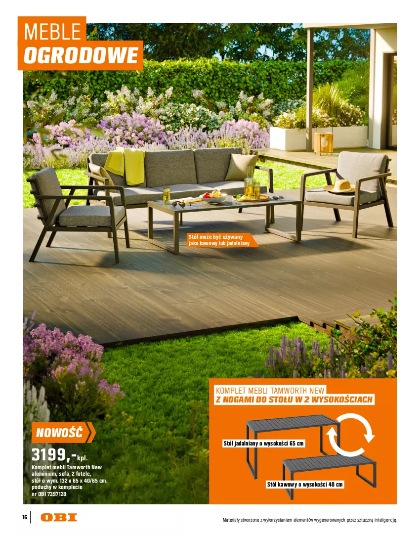 Gazetka promocyjna Obi - Gazetka OBI - ważna 16.03 do 31.08.2026 - strona 16 - produkty: Fa, Fotel, Intel, Jadalnia, Meble, Poszewka, Sofa, Sok, Stół, Stolik