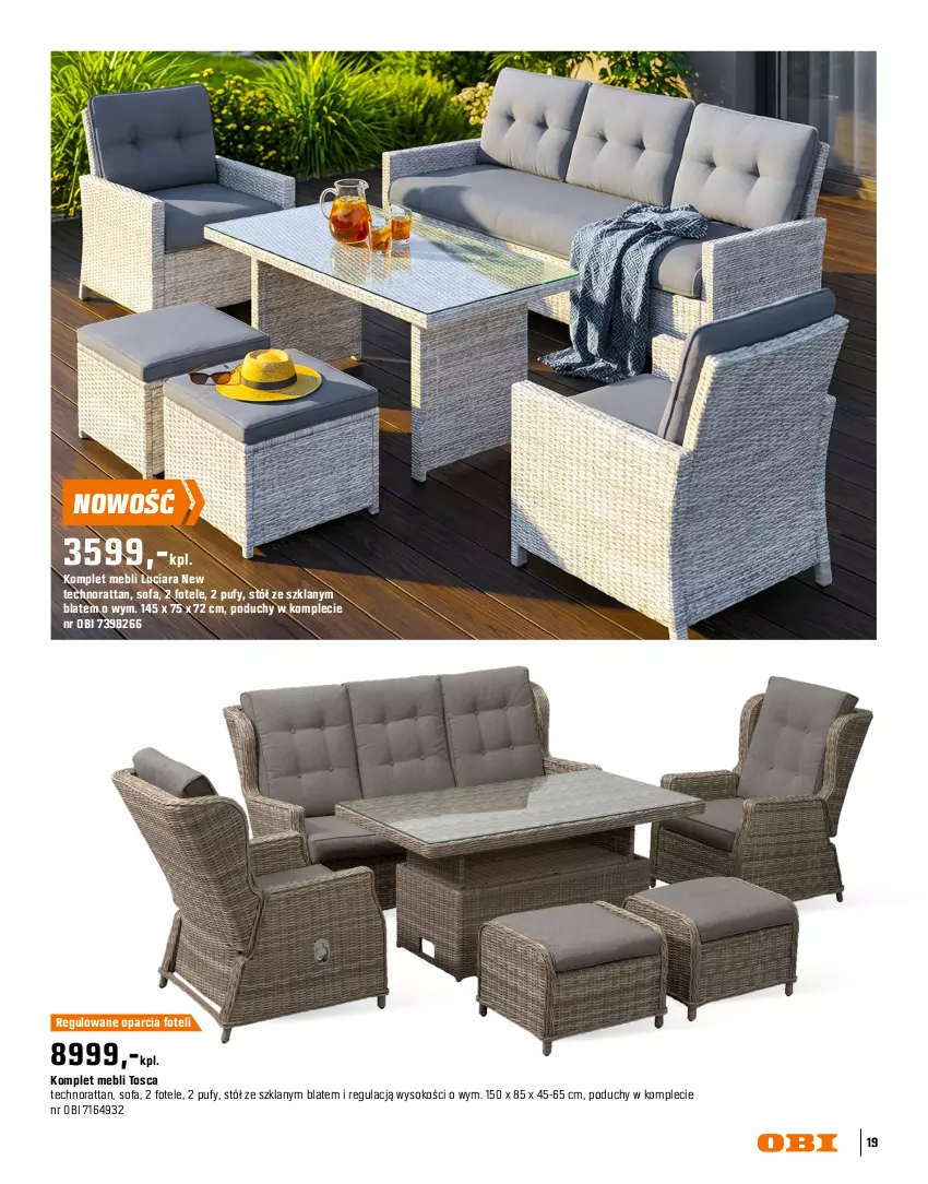 Gazetka promocyjna Obi - Gazetka OBI - ważna 16.03 do 31.08.2026 - strona 19 - produkty: Fa, Fotel, Intel, Meble, Puf, Sofa, Sok, Stół, Stolik