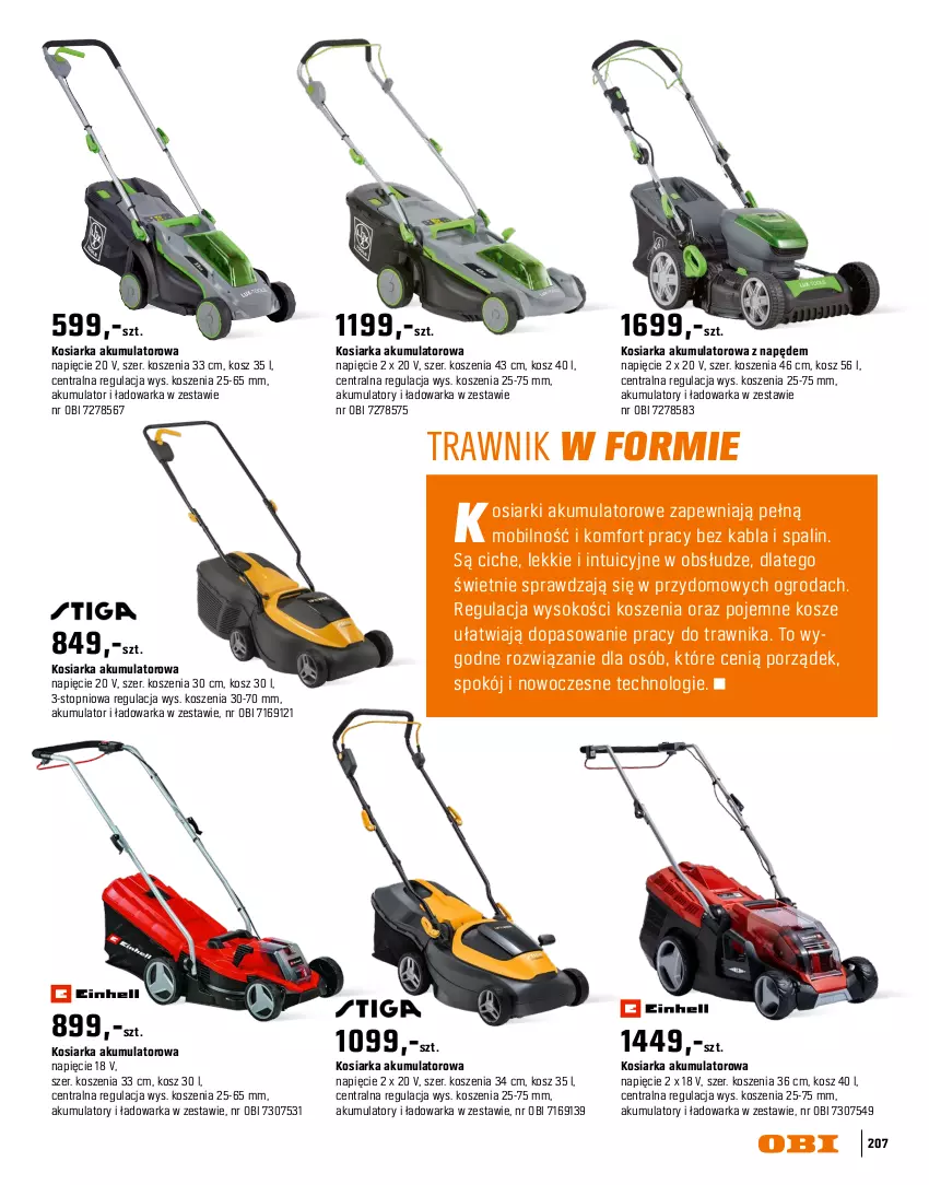 Gazetka promocyjna Obi - Gazetka OBI - ważna 16.03 do 31.08.2026 - strona 207 - produkty: Akumulator, Kosiarka, Kosz, Mobil, Por, Sok, Top, Warka