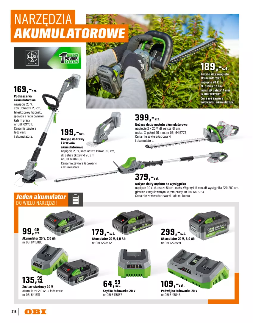 Gazetka promocyjna Obi - Gazetka OBI - ważna 16.03 do 31.08.2026 - strona 216 - produkty: Akumulator, Dmuchawa do liści, Kasza, Kosz, Noż, Nożyce, Odkurzacz, Odkurzacz do liści, Teleskop, Warka