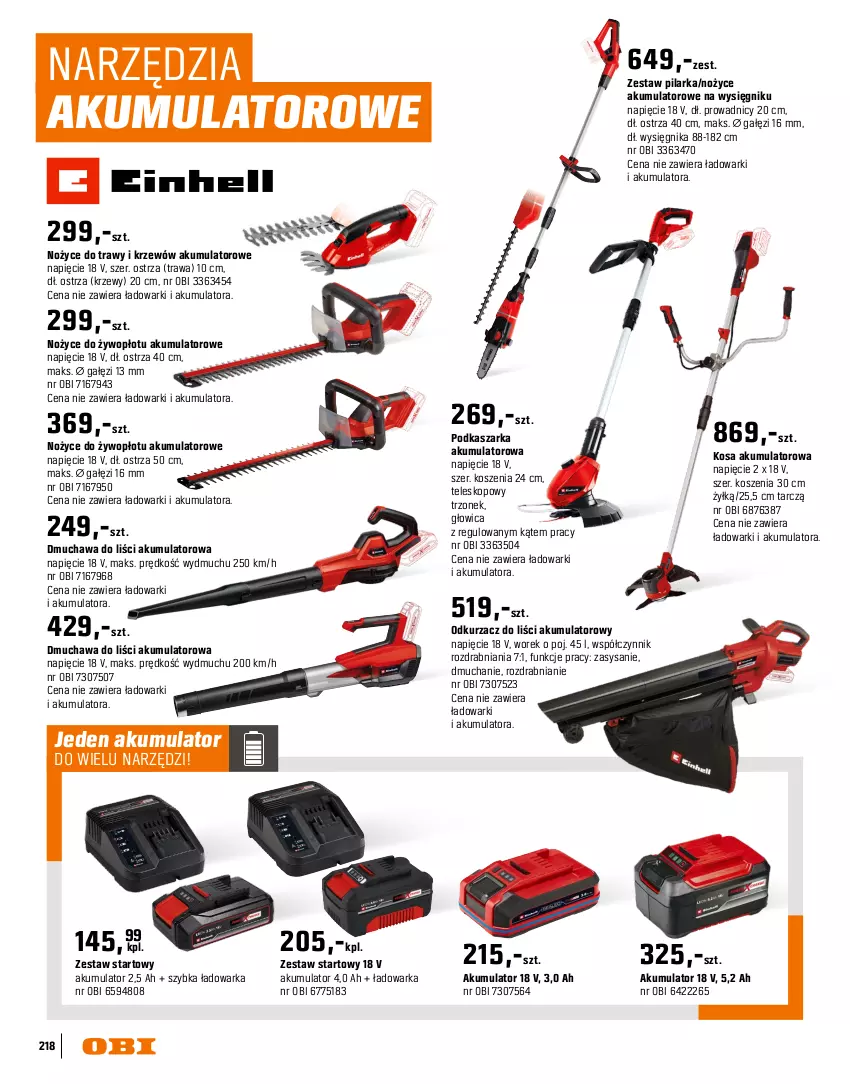 Gazetka promocyjna Obi - Gazetka OBI - ważna 16.03 do 31.08.2026 - strona 218 - produkty: Akumulator, Dmuchawa do liści, Kasza, Kosz, Noż, Nożyce, Odkurzacz, Odkurzacz do liści, Sekator, Sok, Teleskop, Warka
