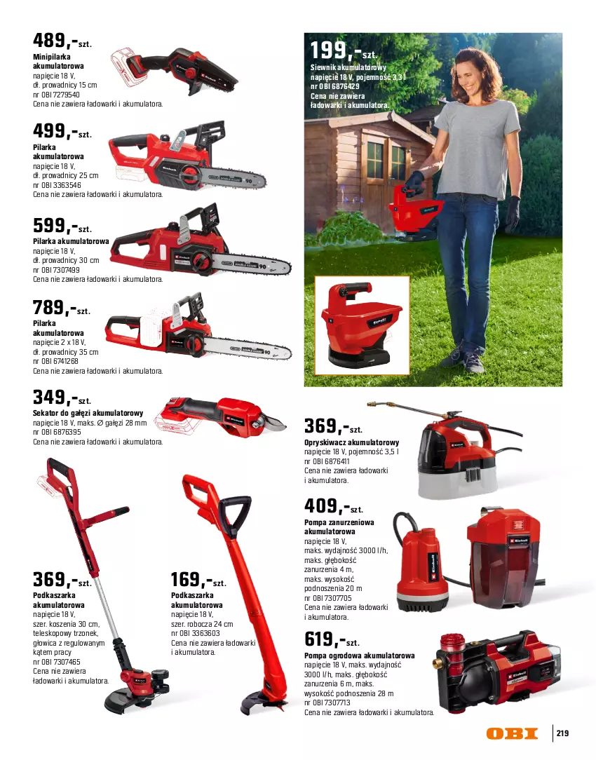 Gazetka promocyjna Obi - Gazetka OBI - ważna 16.03 do 31.08.2026 - strona 219 - produkty: Akumulator, Dmuchawa do liści, Kasza, Kosz, Noż, Nożyce, Odkurzacz, Odkurzacz do liści, Sekator, Sok, Teleskop, Warka