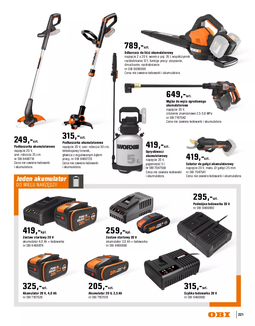 Gazetka promocyjna Obi - Gazetka OBI - ważna 16.03 do 31.08.2026 - strona 221 - produkty: Akumulator, Kasza, Noż, Nożyce, Odkurzacz, Odkurzacz do liści, Sekator, Szczotka, Teleskop, Warka
