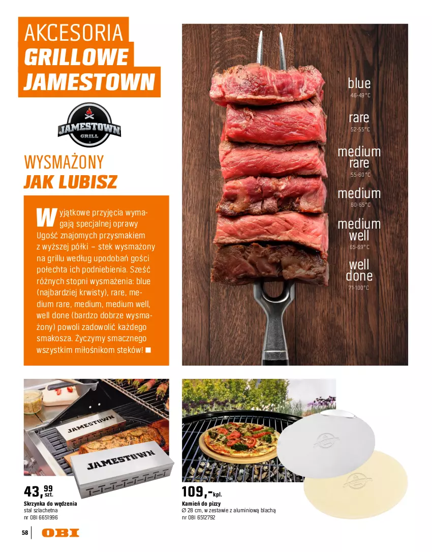 Gazetka promocyjna Obi - Gazetka OBI - ważna 16.03 do 31.08.2026 - strona 58 - produkty: Grill, Kosz, Płyta, Przysmaki, Stek, Szczotka, Szczypce, Top, Widelec, Zestaw sztućców