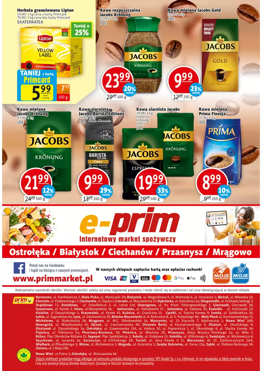 Gazetka promocyjna Prim Market - ważna 21.07 do 27.07.2022 - strona 16 - produkty: Fa, Gra, Herbata, Jacobs, Kawa, Kawa mielona, Kawa rozpuszczalna, Kawa ziarnista, Lipton, Prima