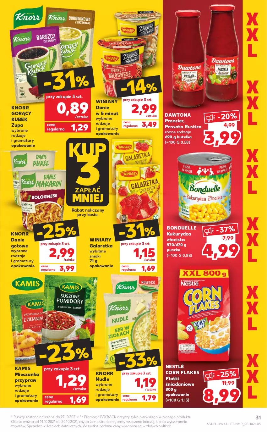 Gazetka promocyjna Kaufland - OFERTA TYGODNIA - ważna 14.10 do 20.10.2021 - strona 31 - produkty: Bonduelle, Corn flakes, Danie gotowe, Danio, Dawtona, Gala, Galaretka, Gra, Kamis, Knorr, Kubek, Kukurydza, Nestlé, Rama, Rust, Winiary, Zupa