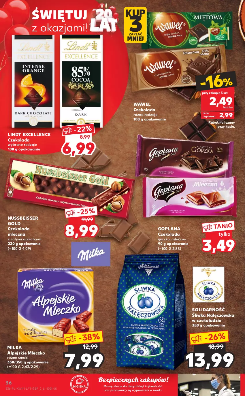 Gazetka promocyjna Kaufland - OFERTA TYGODNIA - ważna 14.10 do 20.10.2021 - strona 36 - produkty: Czekolada, Czekolada mleczna, Goplana, LANA, Lindt, Milka, Mleczko, Piec, Ser, Wawel