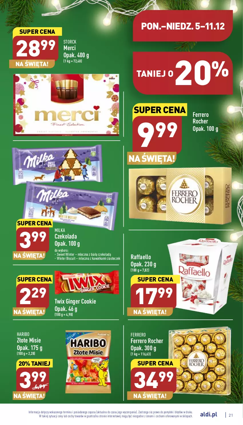 Gazetka promocyjna Aldi - Pełny katalog - ważna 05.12 do 11.12.2022 - strona 21 - produkty: Czekolada, Fa, Ferrero, Ferrero Rocher, Gin, Haribo, Kawa, Merci, Milka, Raffaello, Twix