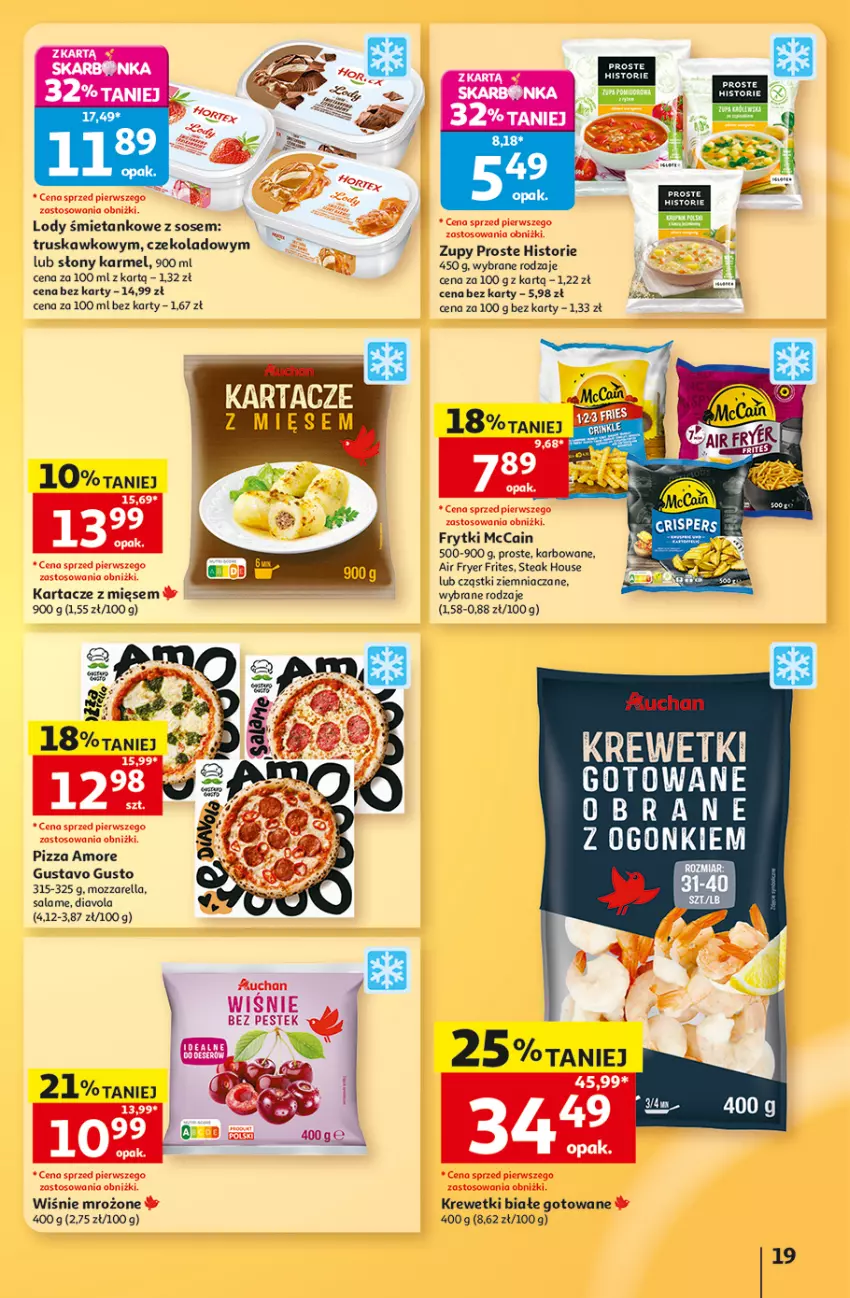 Gazetka promocyjna Auchan - 30 Lat Hipermarket - ważna 03.09 do 09.09.2026 - strona 19 - produkty: Frytki, Krewetki, Lody, McCain, Pizza, Sos, Stek