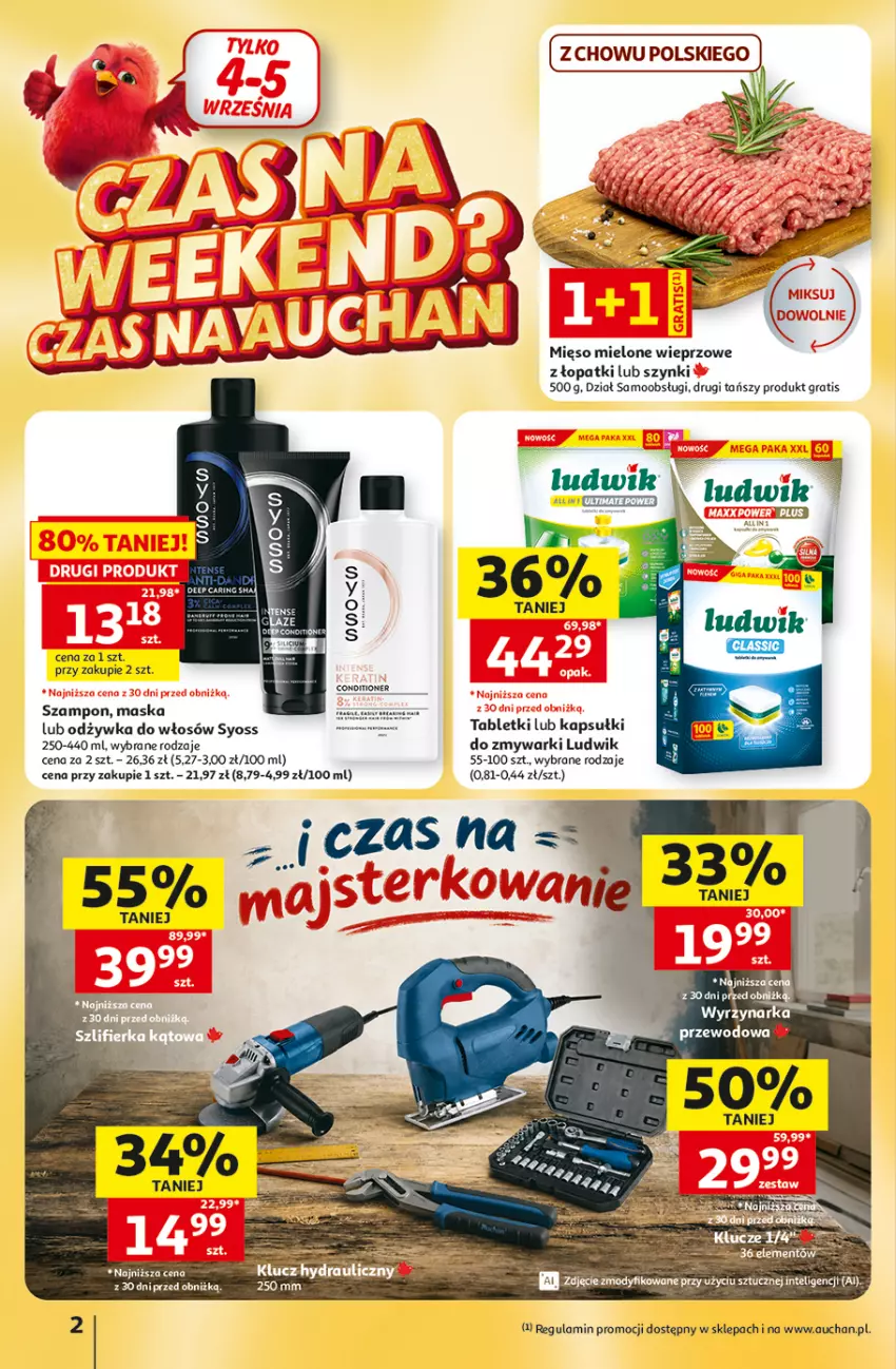 Gazetka promocyjna Auchan - 30 Lat Hipermarket - ważna 03.09 do 09.09.2026 - strona 2 - produkty: Gra, Ludwik, Maska, Mięso, Mięso mielone, Odżywka, Syoss, Szampon, Tablet, Wyrzynarka, Zmywarki