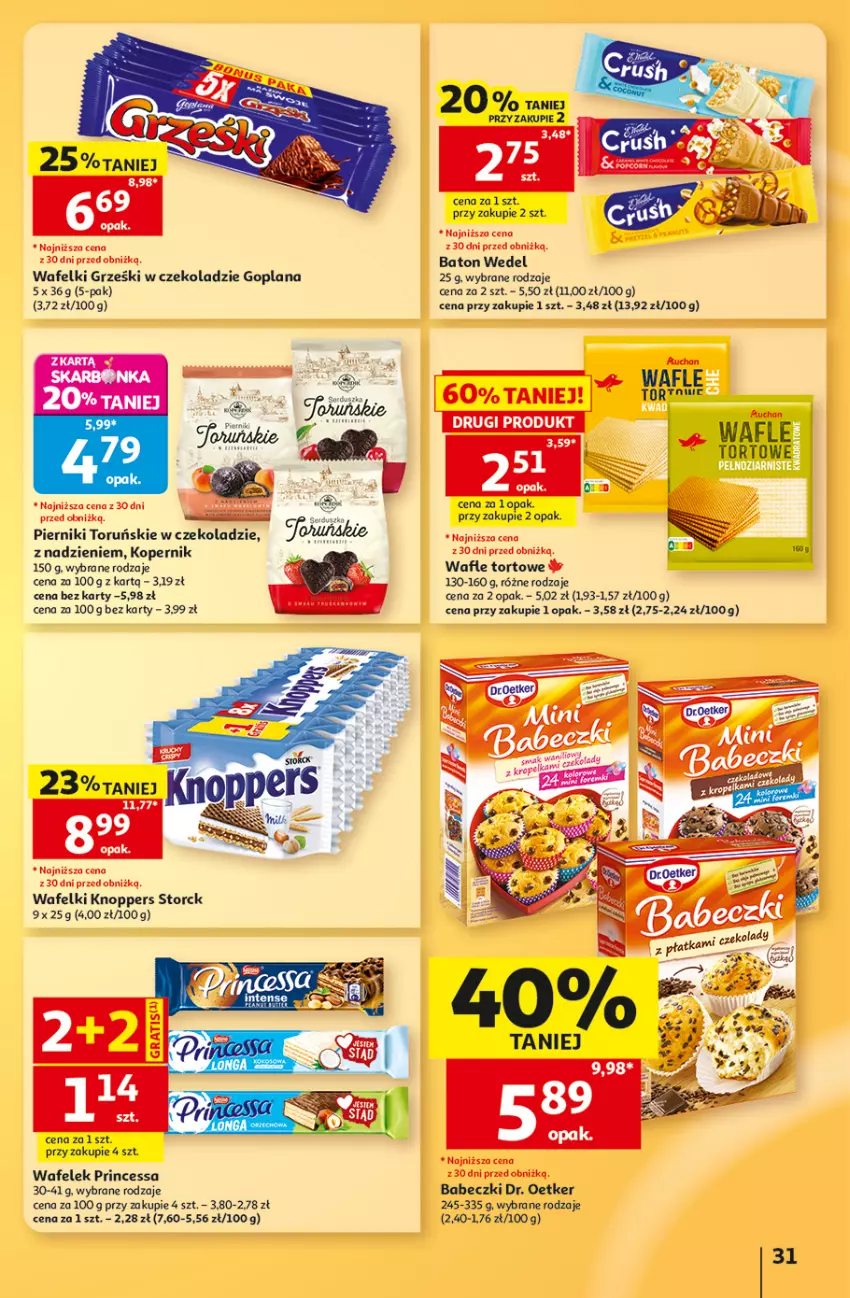 Gazetka promocyjna Auchan - 30 Lat Hipermarket - ważna 03.09 do 09.09.2026 - strona 31 - produkty: Babeczki, Baton, Dr. Oetker, Fa, Goplana, Gra, Grześki, Knoppers, LANA, LG, Piernik, Princessa, Wafelek, Wafle, Wafle tortowe