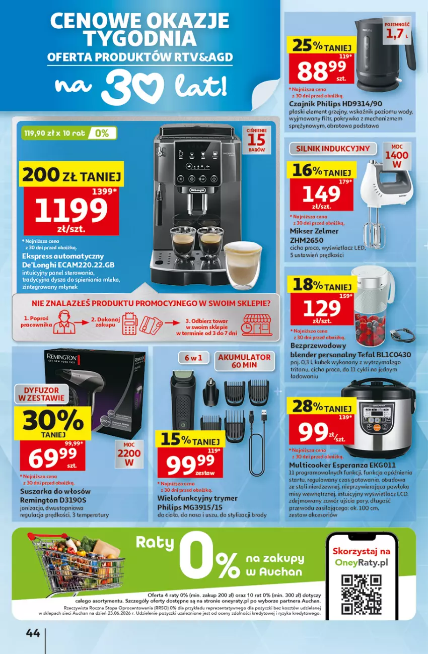 Gazetka promocyjna Auchan - 30 Lat Hipermarket - ważna 03.09 do 09.09.2026 - strona 44 - produkty: Akumulator, Blender, Czajnik, Fa, Gra, Koc, Kosz, Kubek, Mikser, Philips, Remington, Ser, Tefal, Top, Zelmer