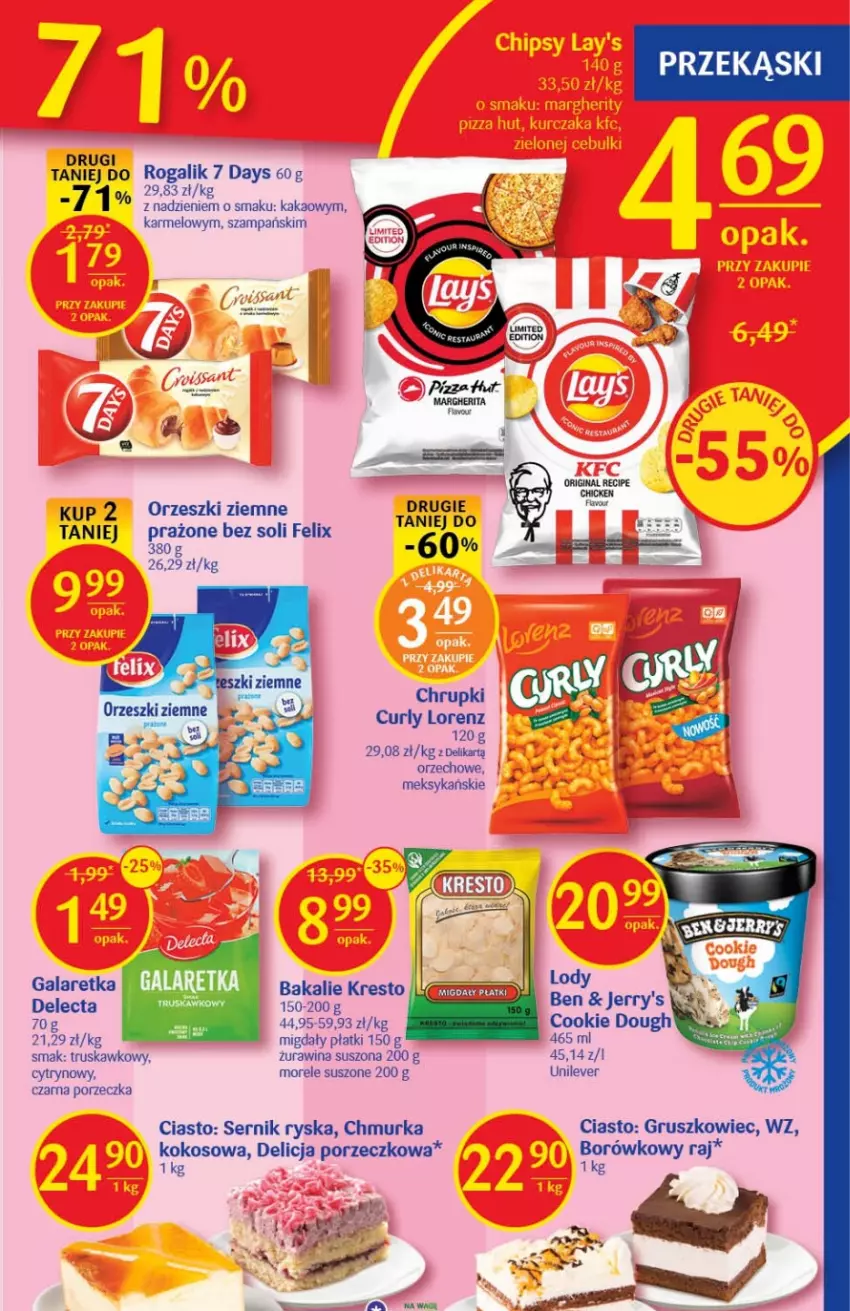 Gazetka promocyjna Delikatesy Centrum - Gazetka DC41 - ważna 20.10 do 26.10.2022 - strona 23 - produkty: 7 Days, Chrupki, Delecta, Felix, Gala, Galaretka, Gin, Kakao, Kokos, Lorenz, Migdały, Orzeszki, Orzeszki ziemne, Por, Rogal, Ser