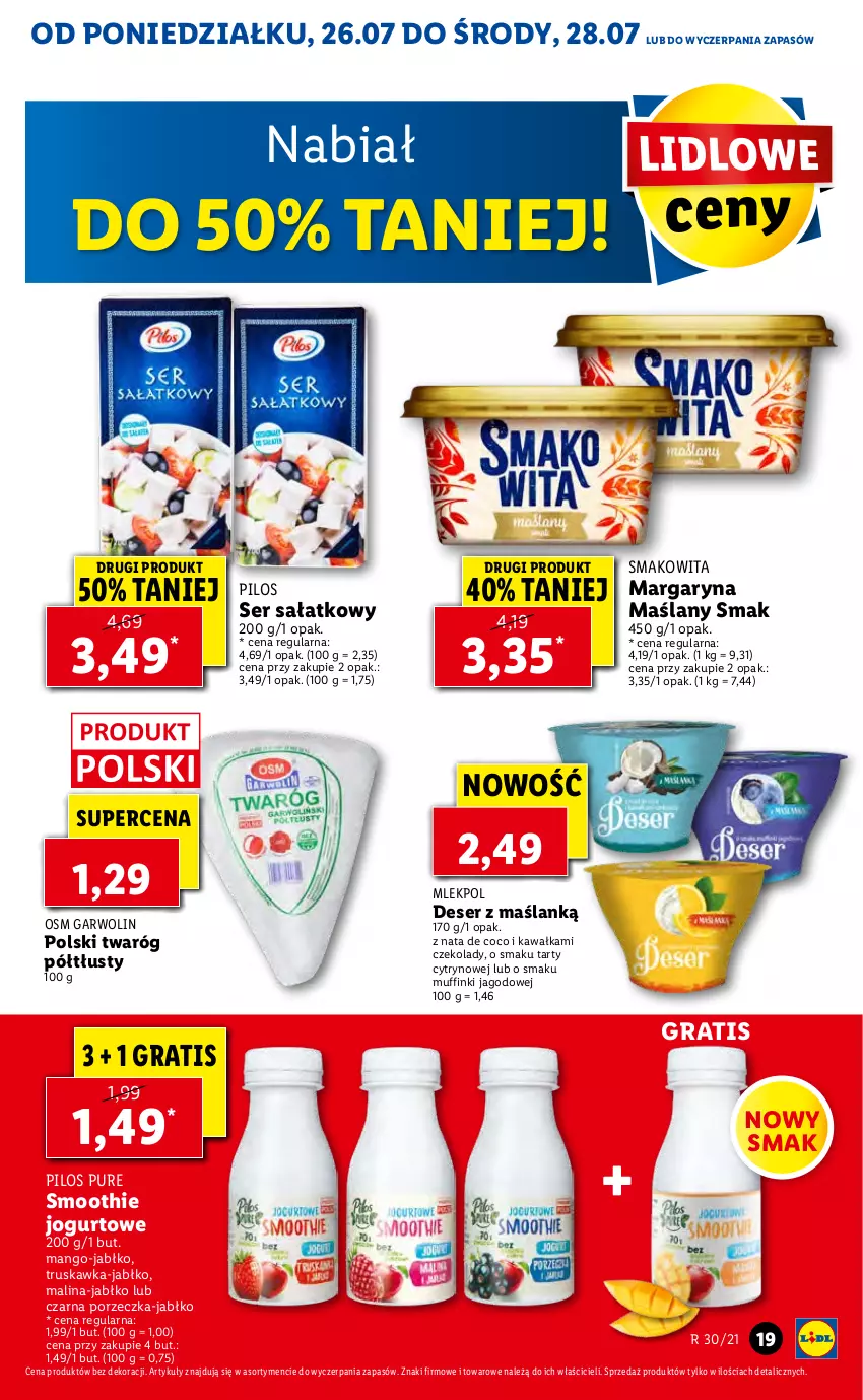 Gazetka promocyjna Lidl - GAZETKA - ważna 26.07 do 28.07.2021 - strona 19 - produkty: Deser, Gra, Jogurt, Kawa, Mango, Margaryna, Muffinki, Pilos, Por, Pur, Sałat, Ser, Smakowita, Smoothie, Twaróg, Twaróg półtłusty