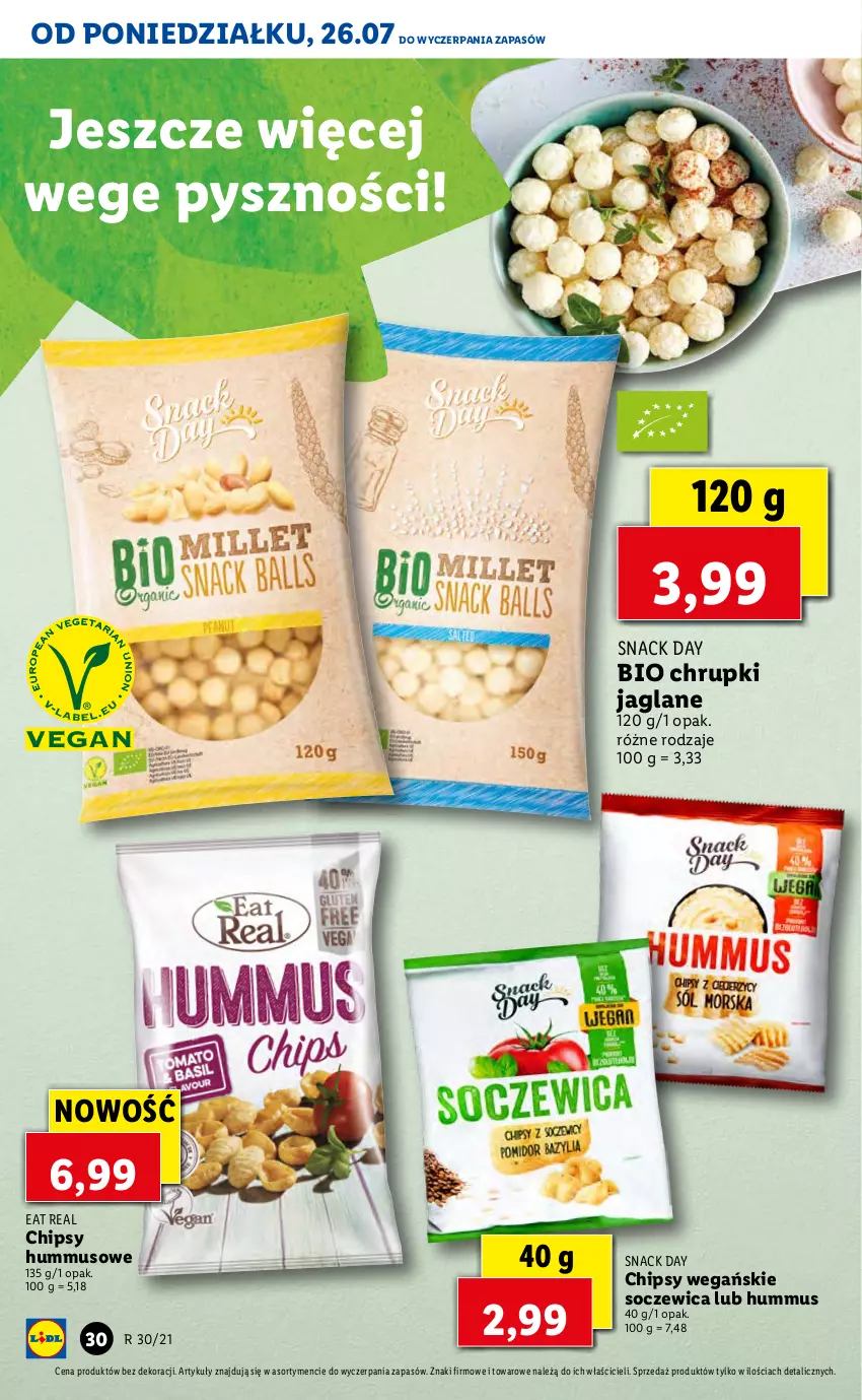 Gazetka promocyjna Lidl - GAZETKA - ważna 26.07 do 28.07.2021 - strona 30 - produkty: Chipsy, Chrupki, Hummus, Mus