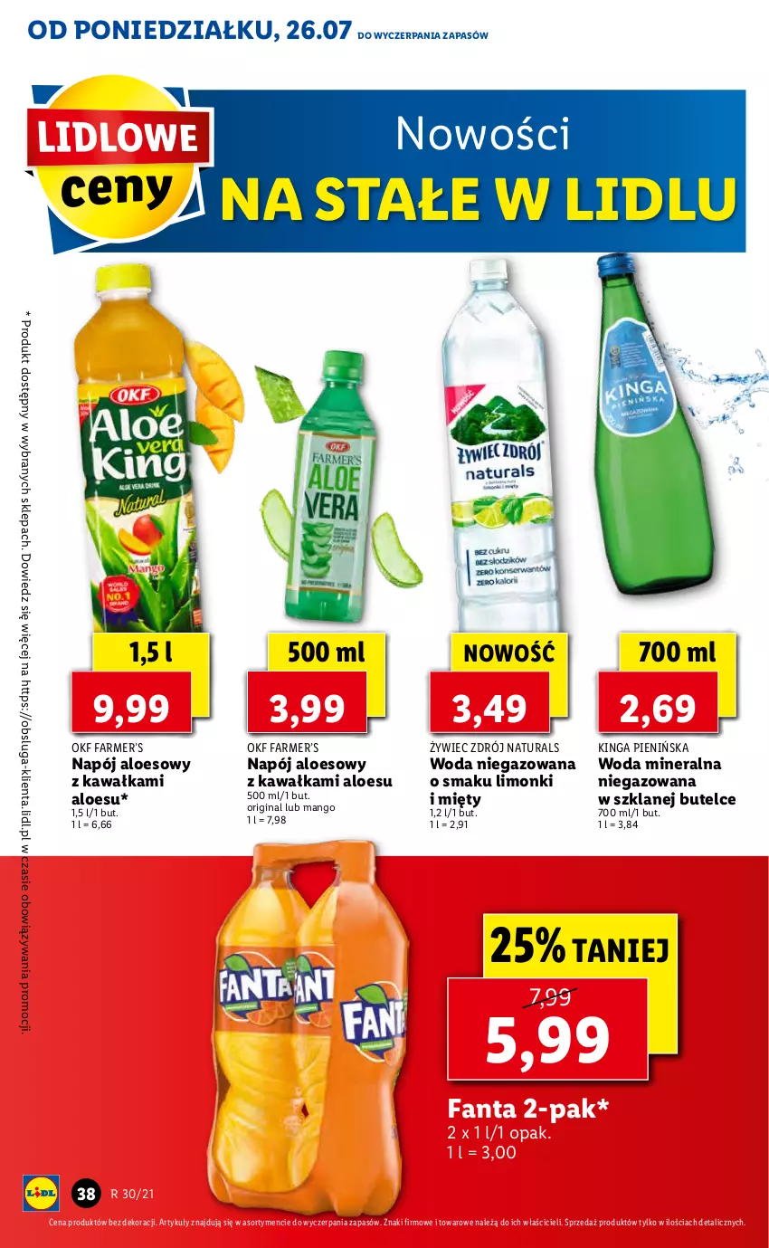 Gazetka promocyjna Lidl - GAZETKA - ważna 26.07 do 28.07.2021 - strona 38 - produkty: Fa, Fanta, Gin, Kawa, Mango, Napój, Woda, Woda mineralna, Woda niegazowana