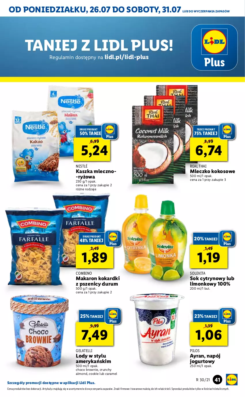 Gazetka promocyjna Lidl - GAZETKA - ważna 26.07 do 28.07.2021 - strona 41 - produkty: Brownie, Jogurt, Kokos, Lody, Makaron, Mleczko, Napój, Napój jogurtowy, Nestlé, Pilos, Rum, Ryż, Sok