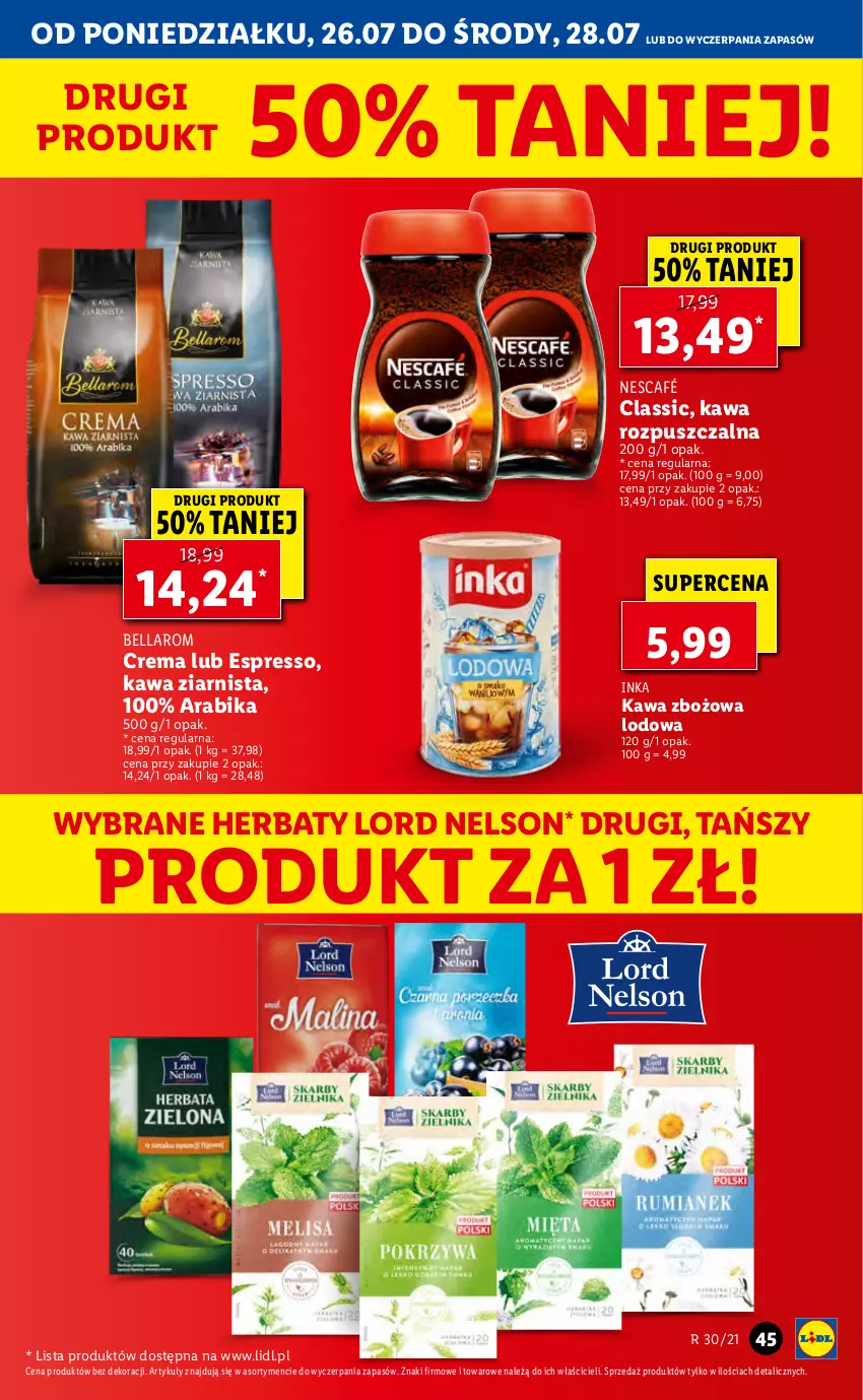 Gazetka promocyjna Lidl - GAZETKA - ważna 26.07 do 28.07.2021 - strona 45 - produkty: Bell, Bella, Inka, Kawa, Kawa rozpuszczalna, Kawa zbożowa, Kawa ziarnista, Nescafé