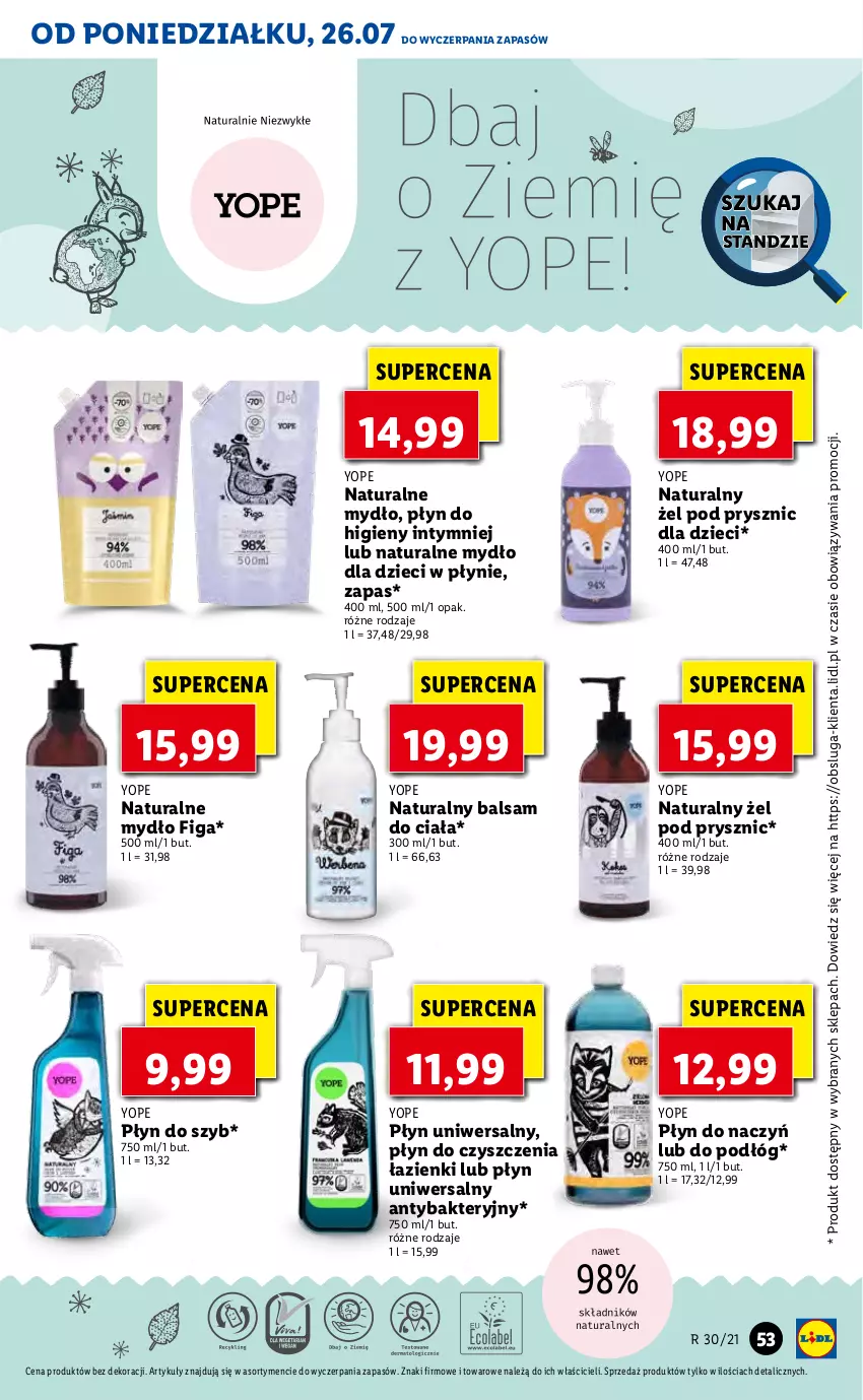 Gazetka promocyjna Lidl - GAZETKA - ważna 26.07 do 28.07.2021 - strona 53 - produkty: Balsam do ciała, Dzieci, Mydło, Płyn do szyb, Yope