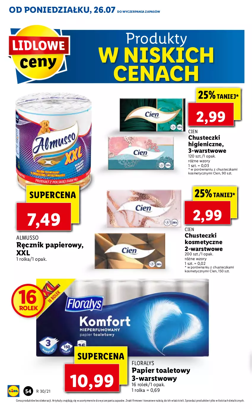 Gazetka promocyjna Lidl - GAZETKA - ważna 26.07 do 28.07.2021 - strona 54 - produkty: Chusteczki, Flora, Mus, Papier, Papier toaletowy, Por, Ręcznik