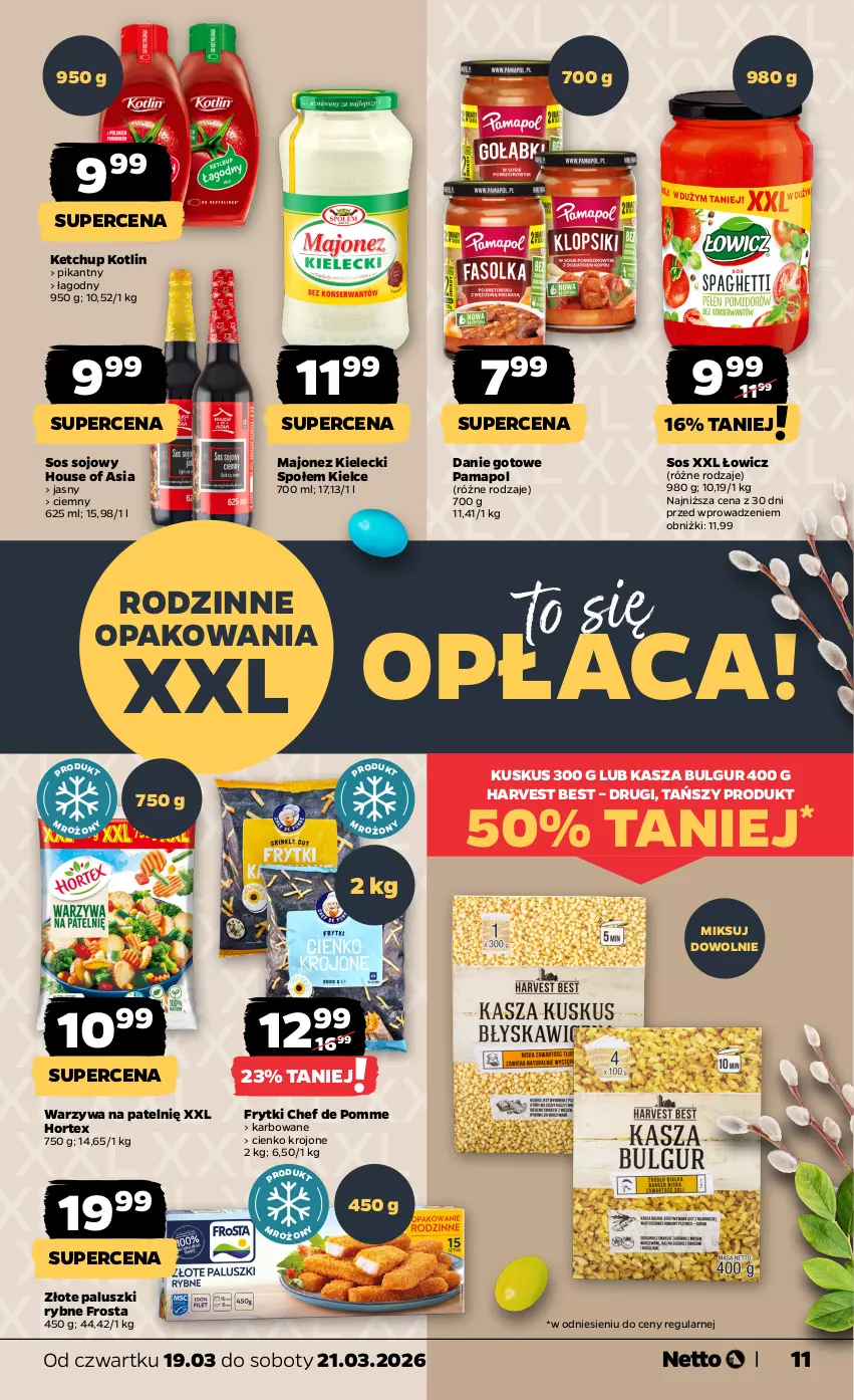 Gazetka promocyjna Netto - Od Czwartku - ważna 19.03 do 21.03.2026 - strona 11 - produkty: Bulgur, Danie gotowe, Frosta, Frytki, Hortex, House of Asia, Kasza, Ketchup, Kotlin, Kuskus, LG, Majonez, Paluszki rybne, Sos, Sos sojowy, Warzywa
