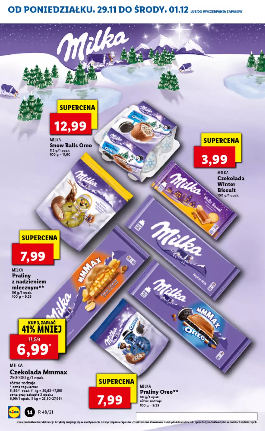 Gazetka promocyjna Lidl - GAZETKA - ważna 29.11 do 01.12.2021 - strona 14 - produkty: Czekolada, Milka, Oreo, Praliny