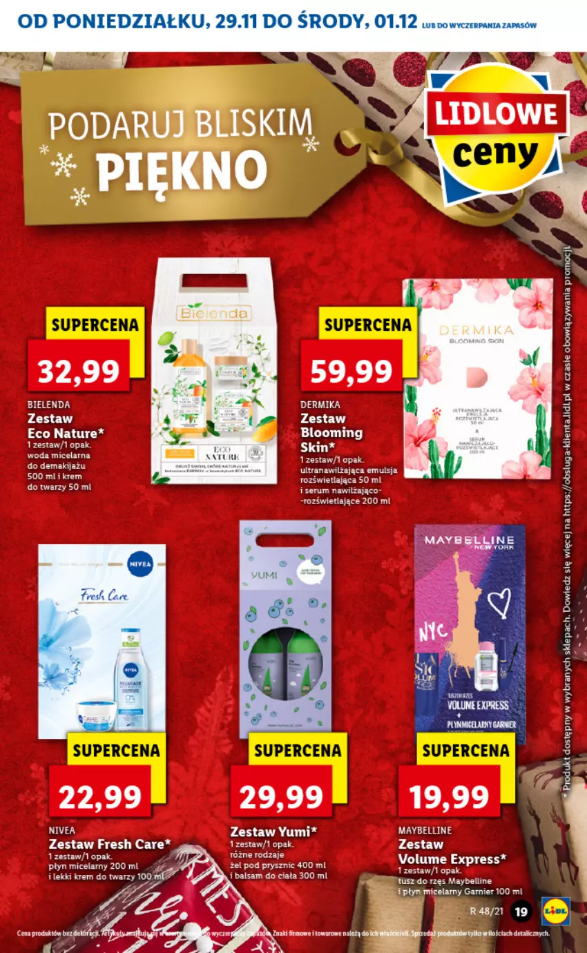 Gazetka promocyjna Lidl - GAZETKA - ważna 29.11 do 01.12.2021 - strona 19 - produkty: Bell, Bielenda, Emulsja, Fa, Garnier, Krem do twarzy, Maybelline, Płyn micelarny, Rum, Ser, Serum, Tran, Tusz