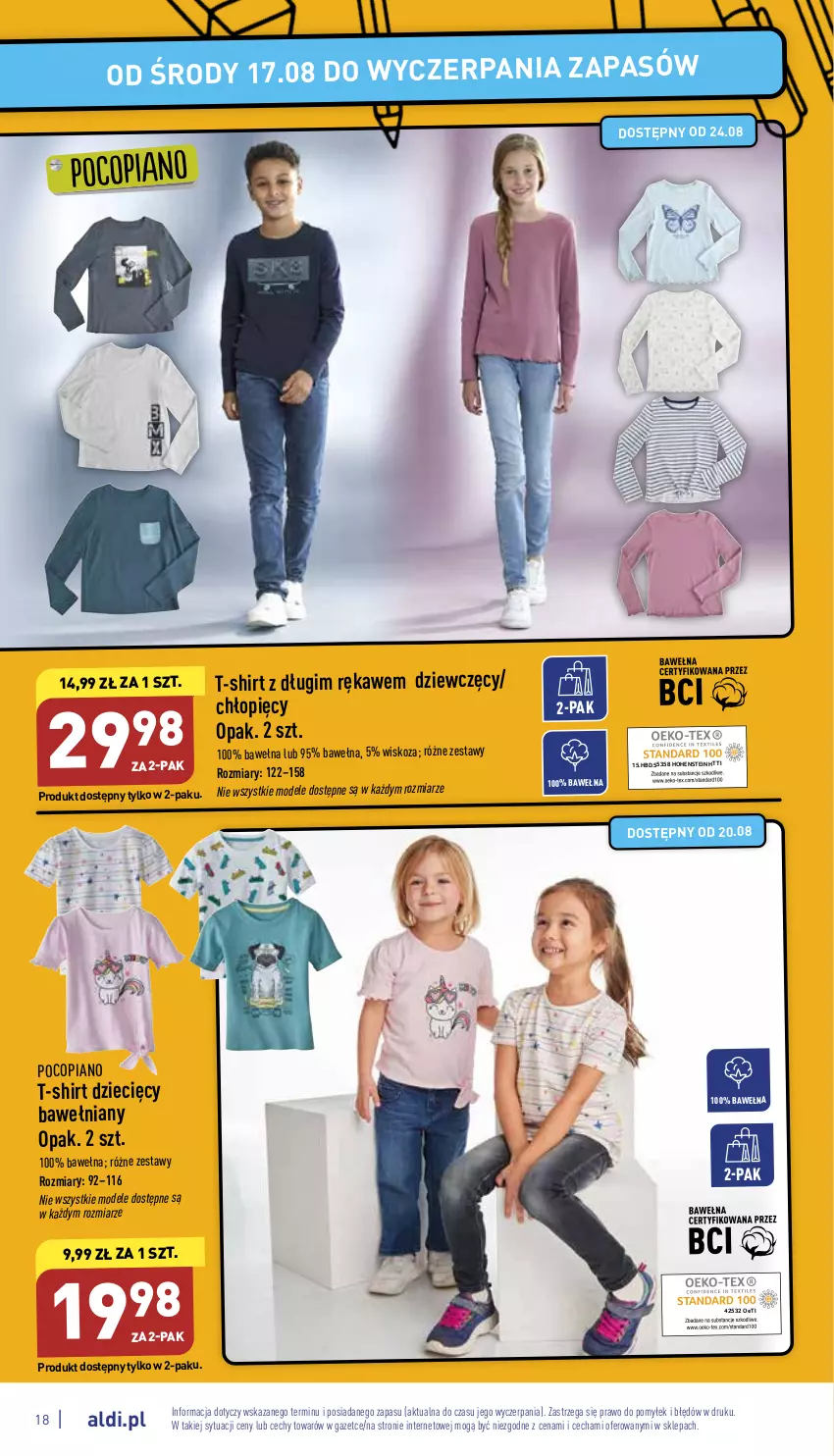 Gazetka promocyjna Aldi - COŚki idą do szkoły, sprawdź gazetkę - ważna 17.08 do 31.08.2022 - strona 18 - produkty: Dzieci, Pocopiano, T-shirt, Wełna