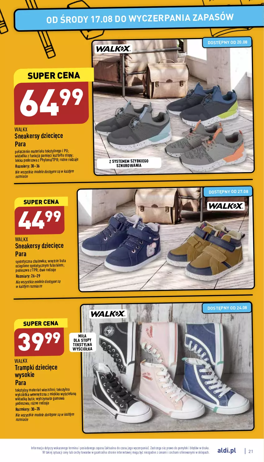 Gazetka promocyjna Aldi - COŚki idą do szkoły, sprawdź gazetkę - ważna 17.08 do 31.08.2022 - strona 21 - produkty: Dzieci, Sneakersy, Sok, Top, Trampki