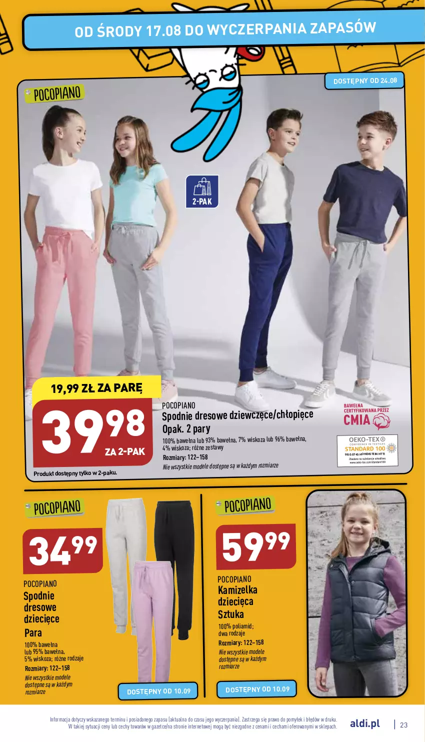 Gazetka promocyjna Aldi - COŚki idą do szkoły, sprawdź gazetkę - ważna 17.08 do 31.08.2022 - strona 23 - produkty: Dres, Dzieci, Kamizelka, Pocopiano, Spodnie, Spodnie dresowe, Wełna